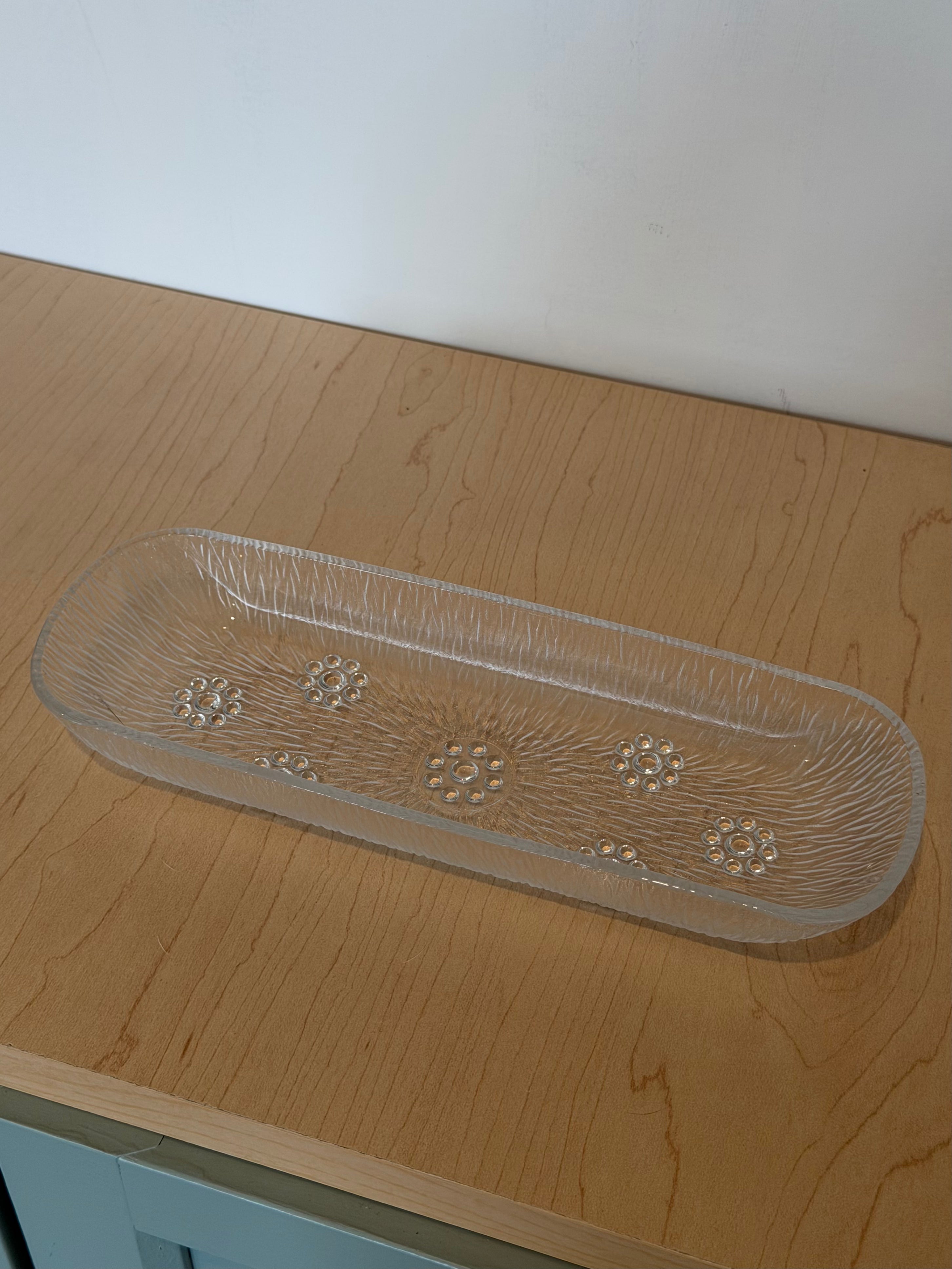 Pressed Glass Floral Etched Serving Dish