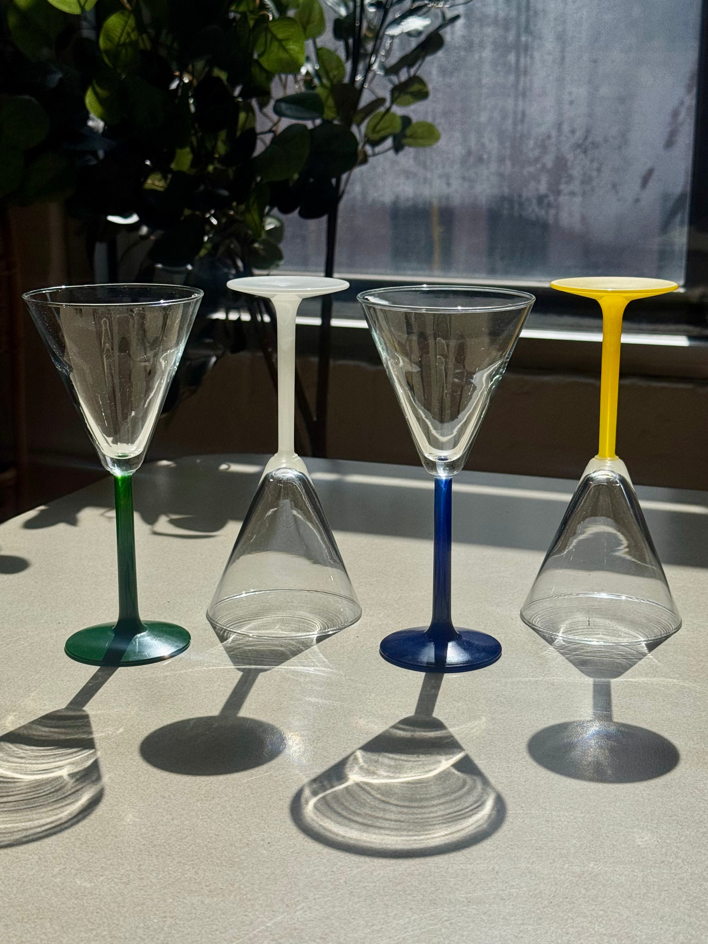 Set of 4 Multicolored Stemmed Martini Glasses