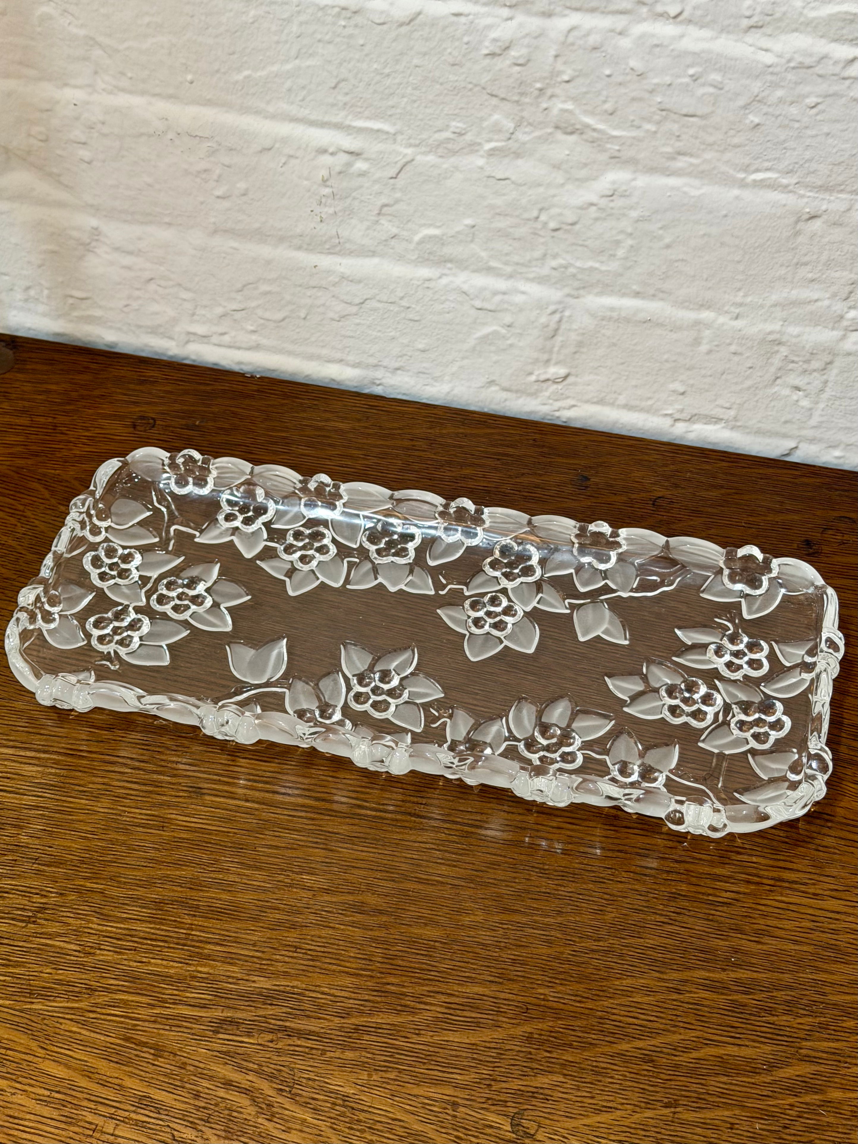Frosted Glass Floral Embossed Tray