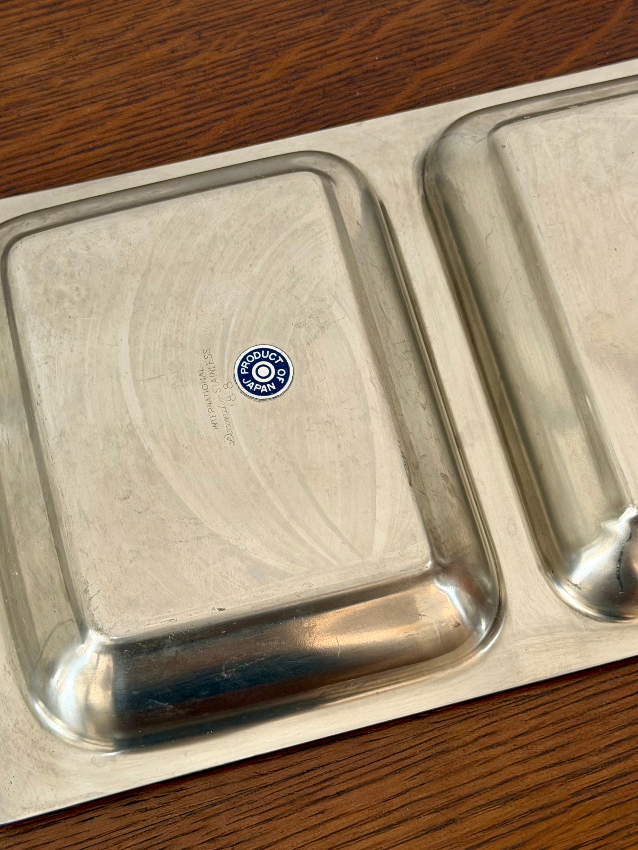 Mid Century Stainless Steel Divided Serving Tray