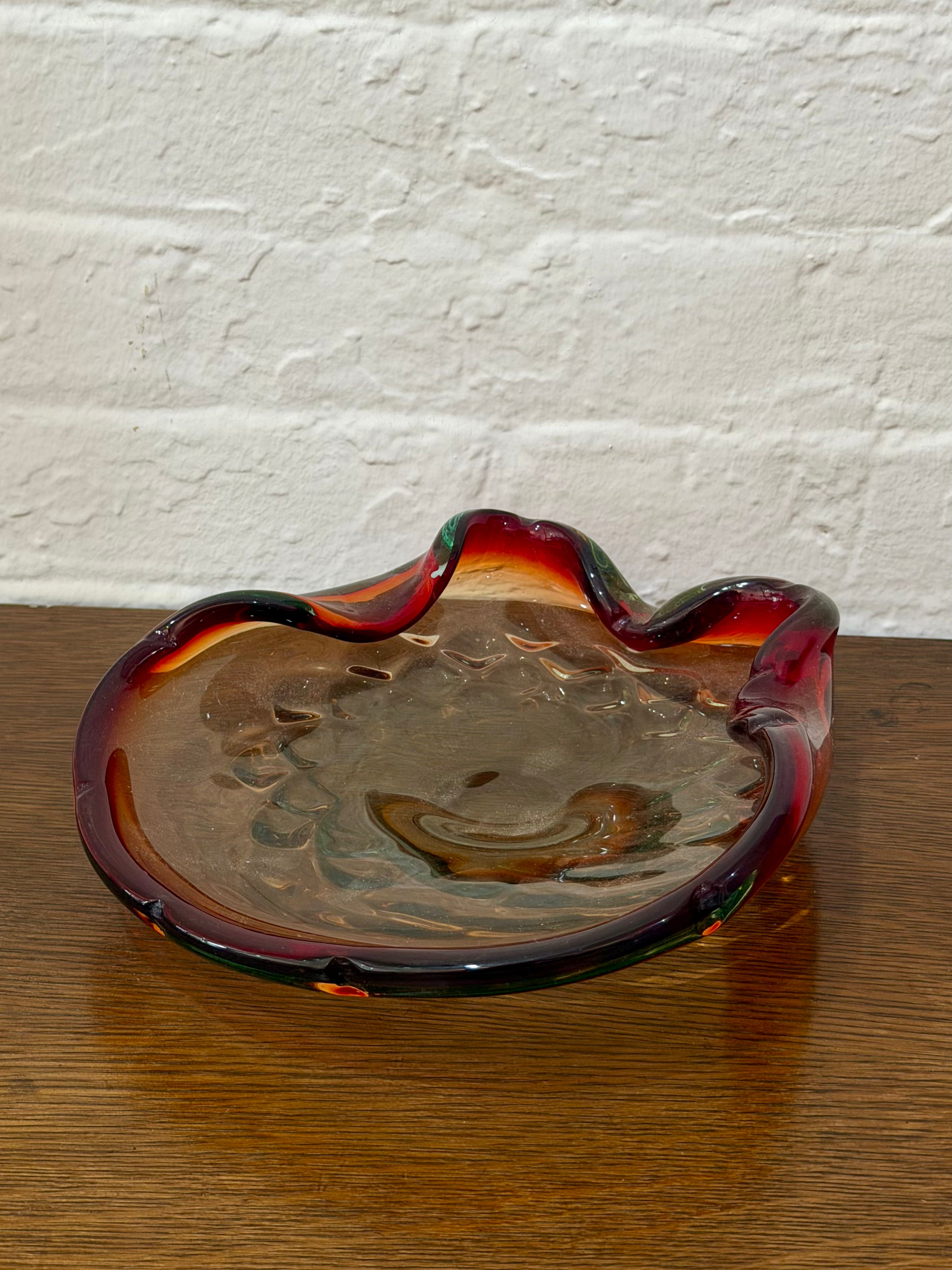 Mid Century Murano Red Art Glass Ashtray