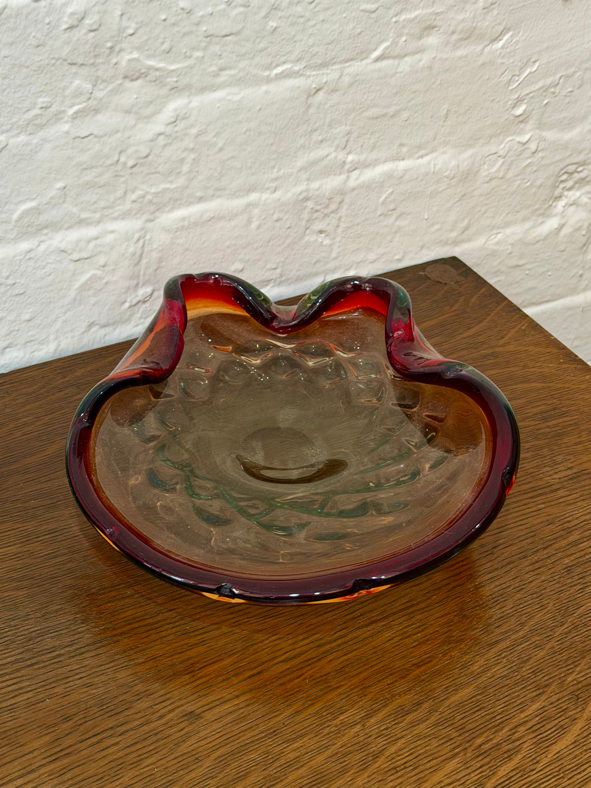 Mid Century Murano Red Art Glass Ashtray