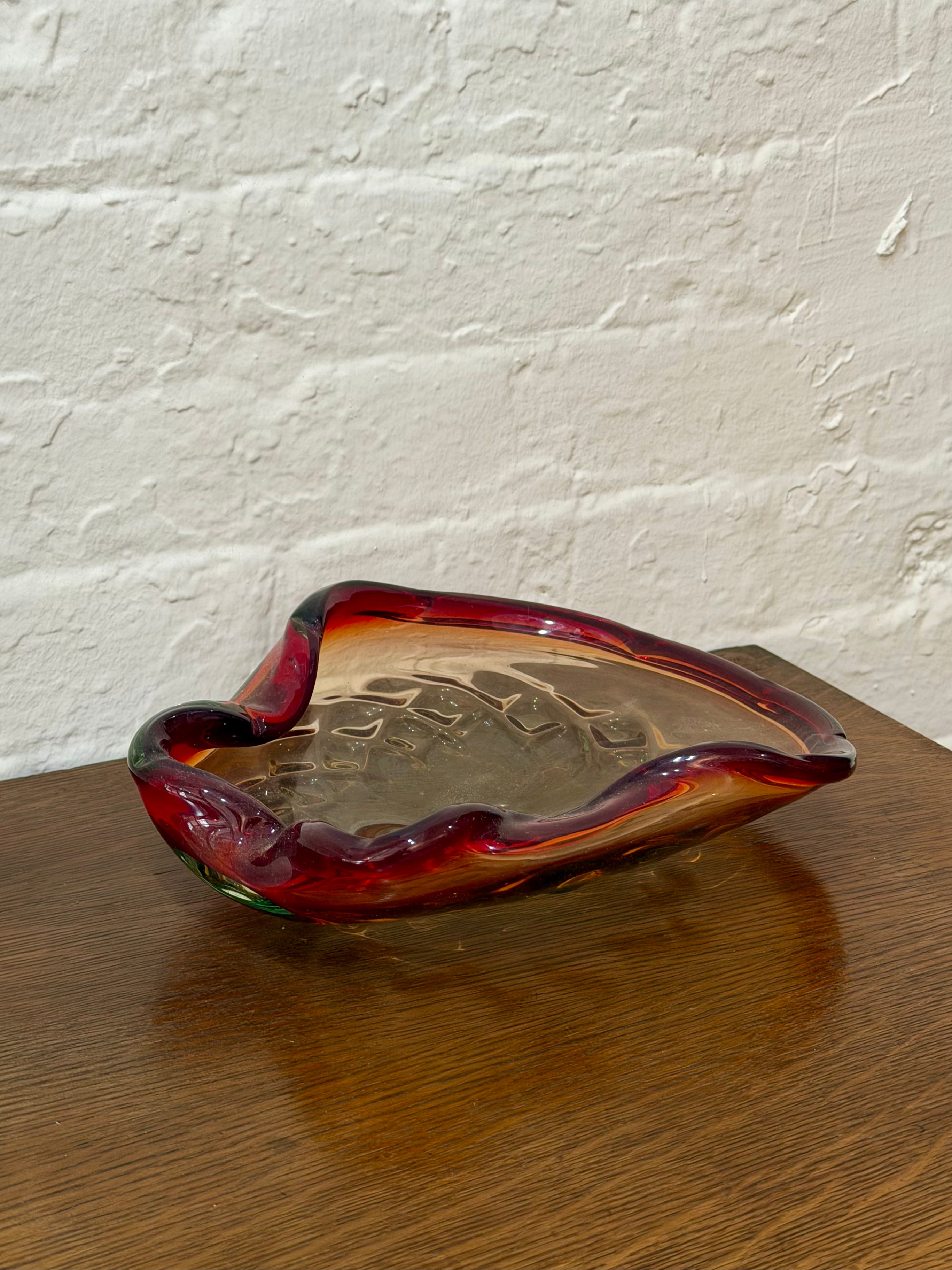 Mid Century Murano Red Art Glass Ashtray