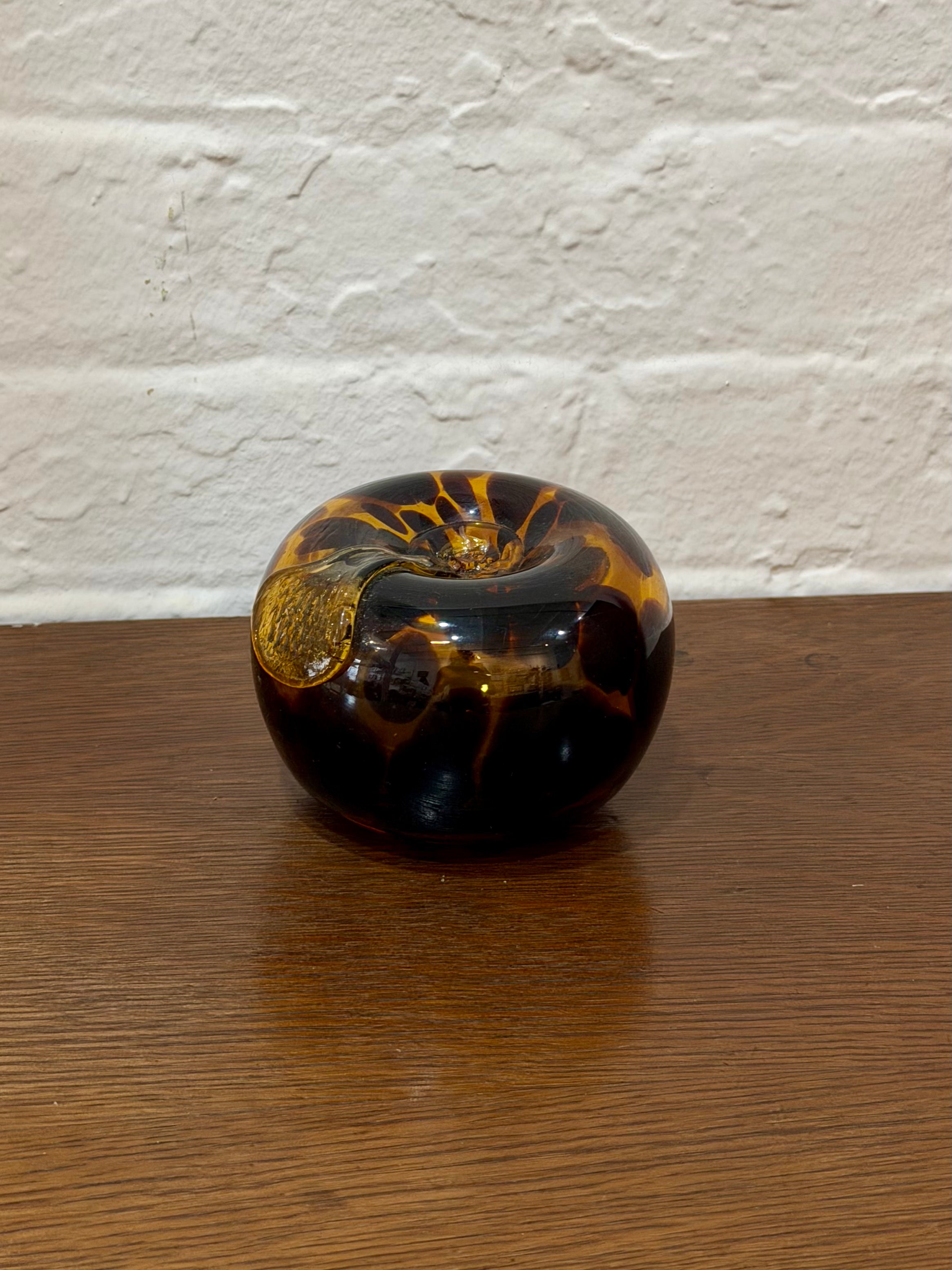 Murano Style Tortoise Shell Art Glass Apple Paperweight
