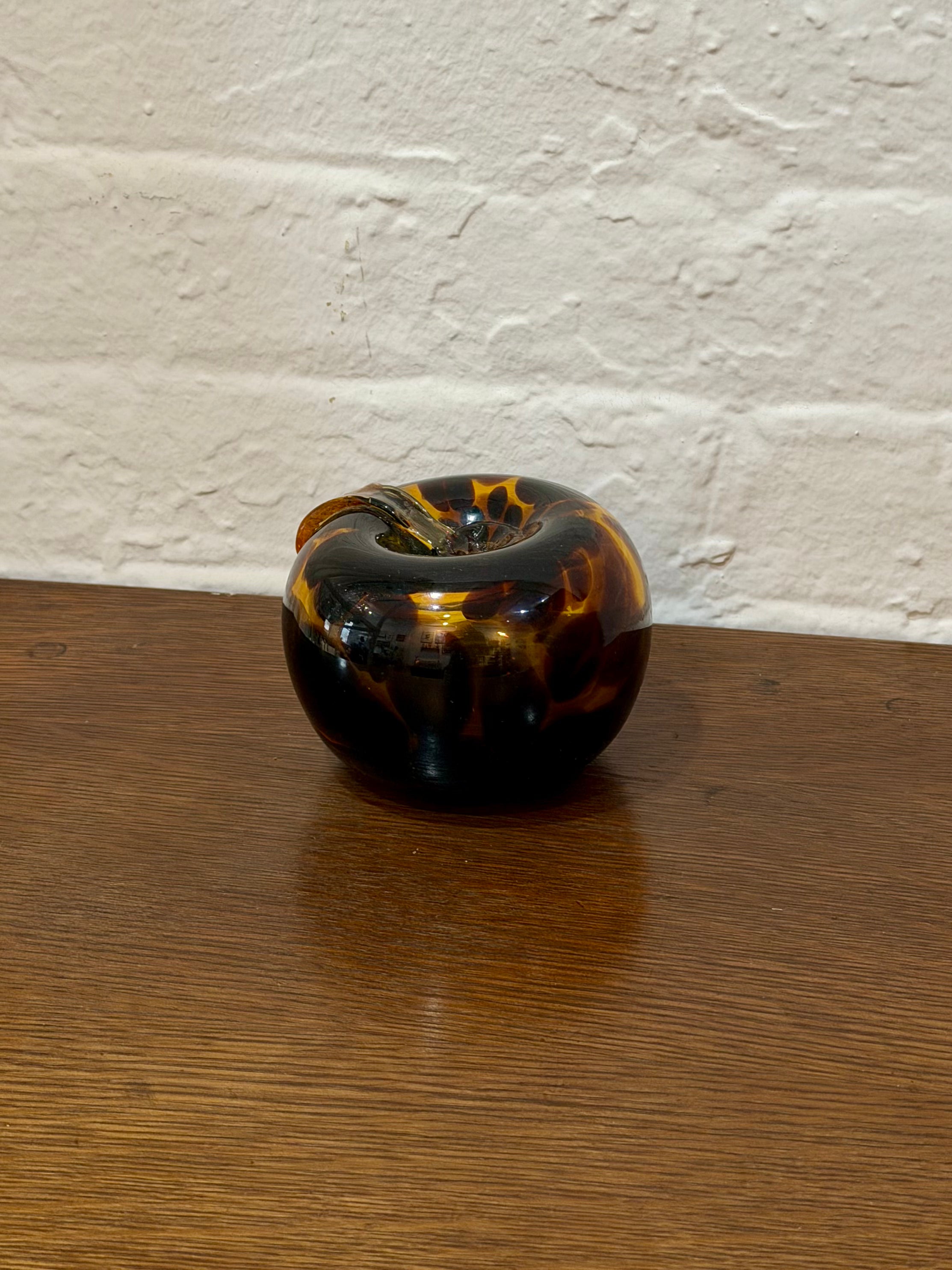 Murano Style Tortoise Shell Art Glass Apple Paperweight