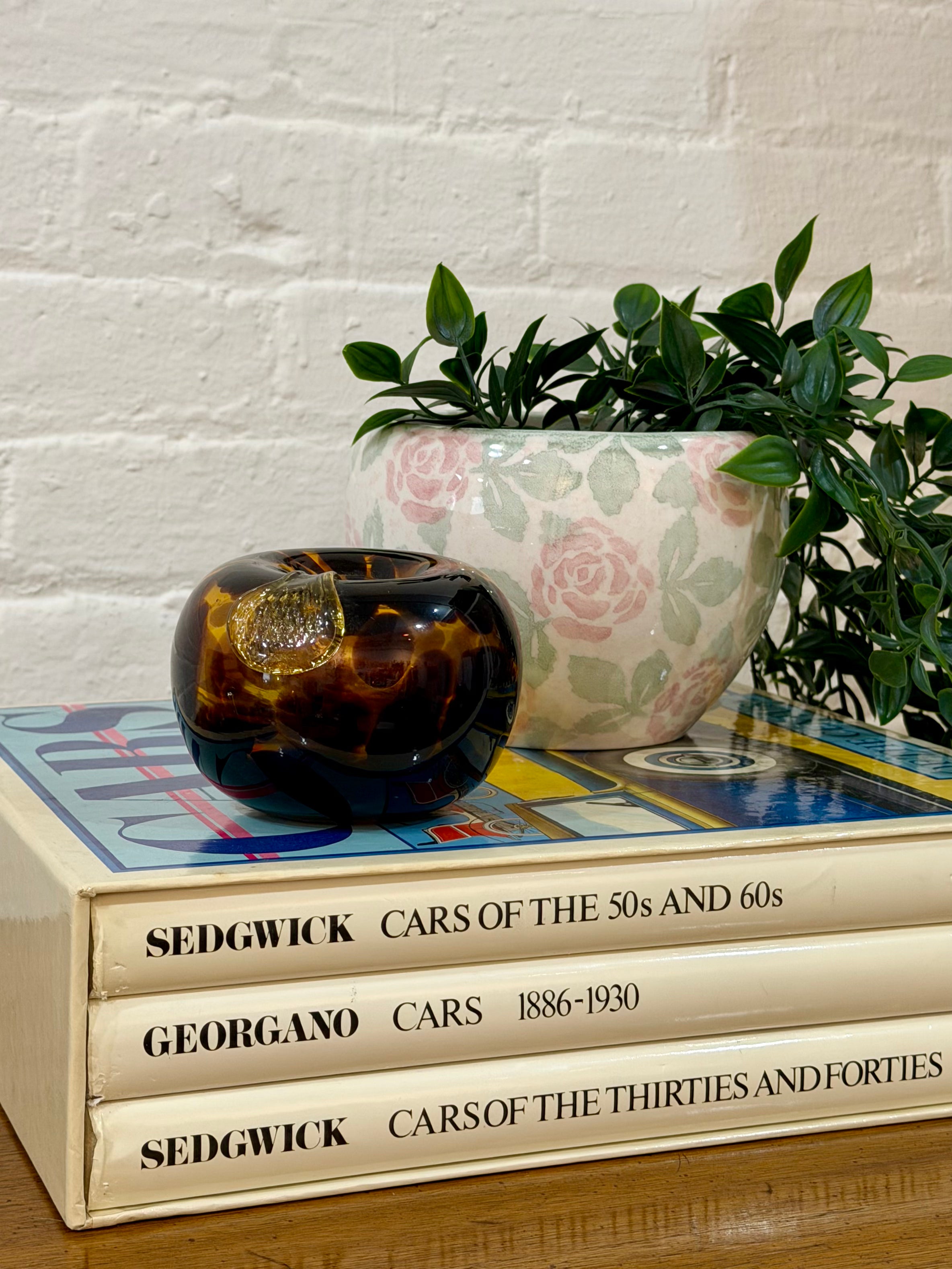 Murano Style Tortoise Shell Art Glass Apple Paperweight