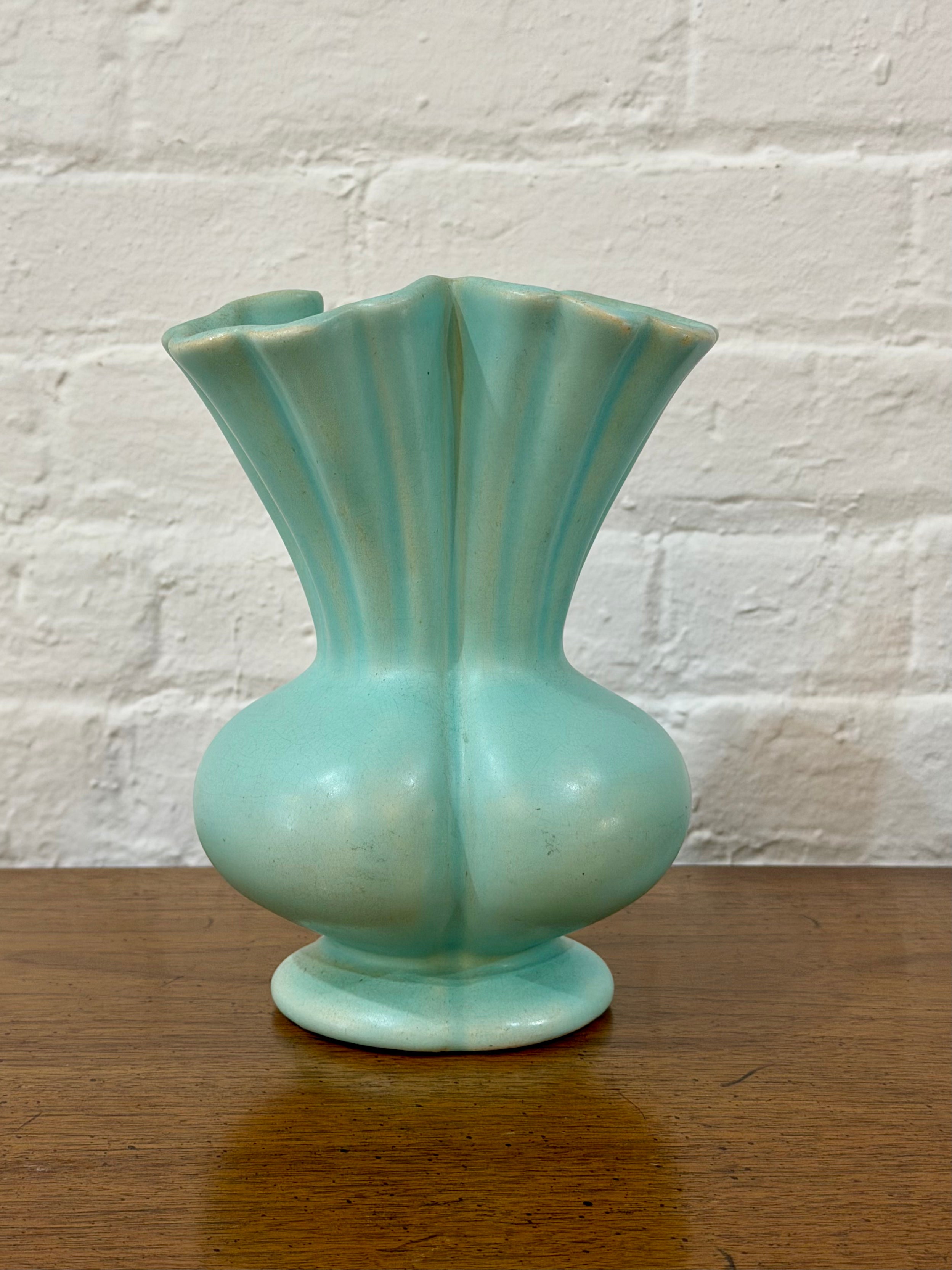 Camark Pottery Matte Green Ruffled Vase
