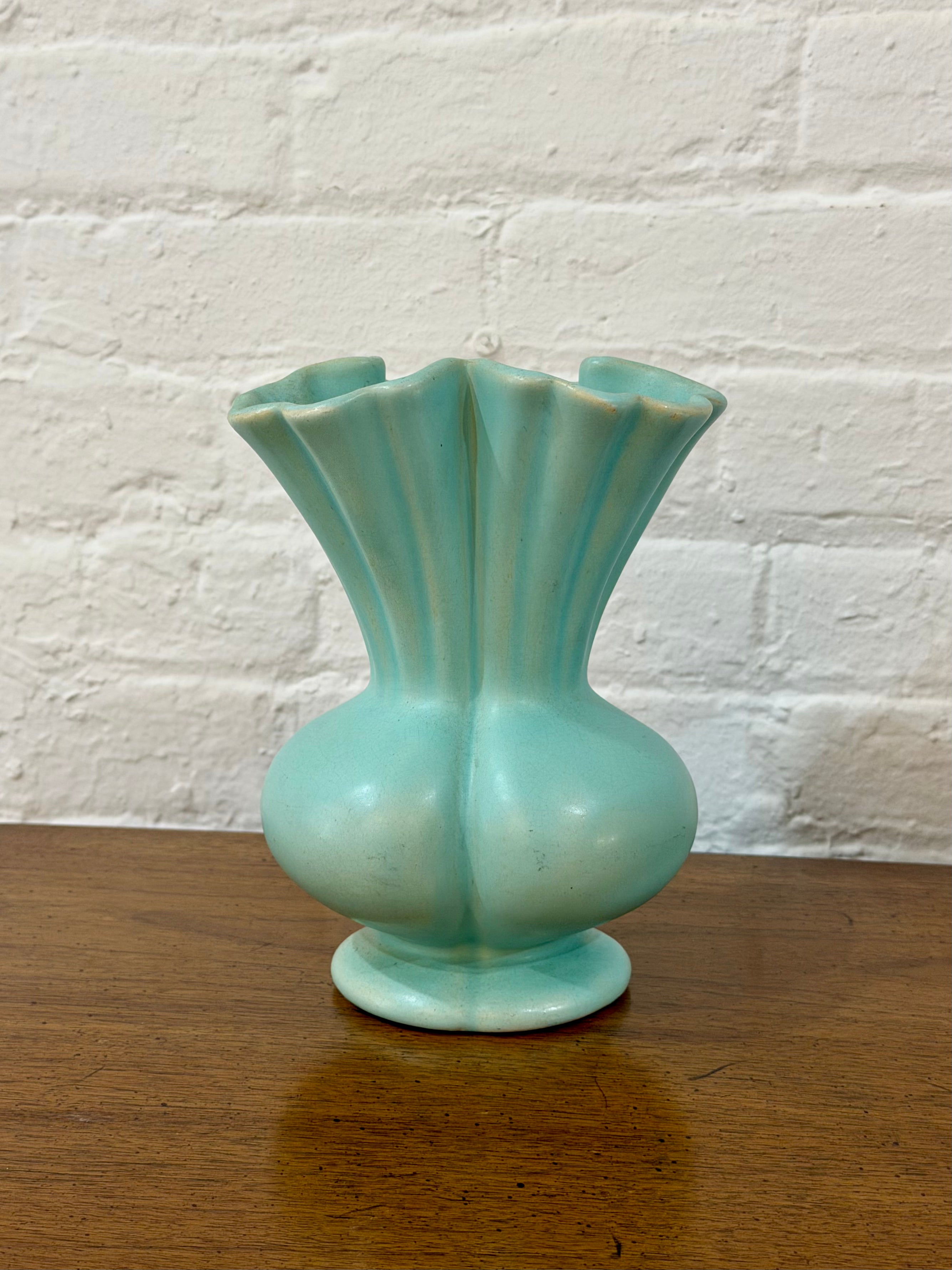 Camark Pottery Matte Green Ruffled Vase