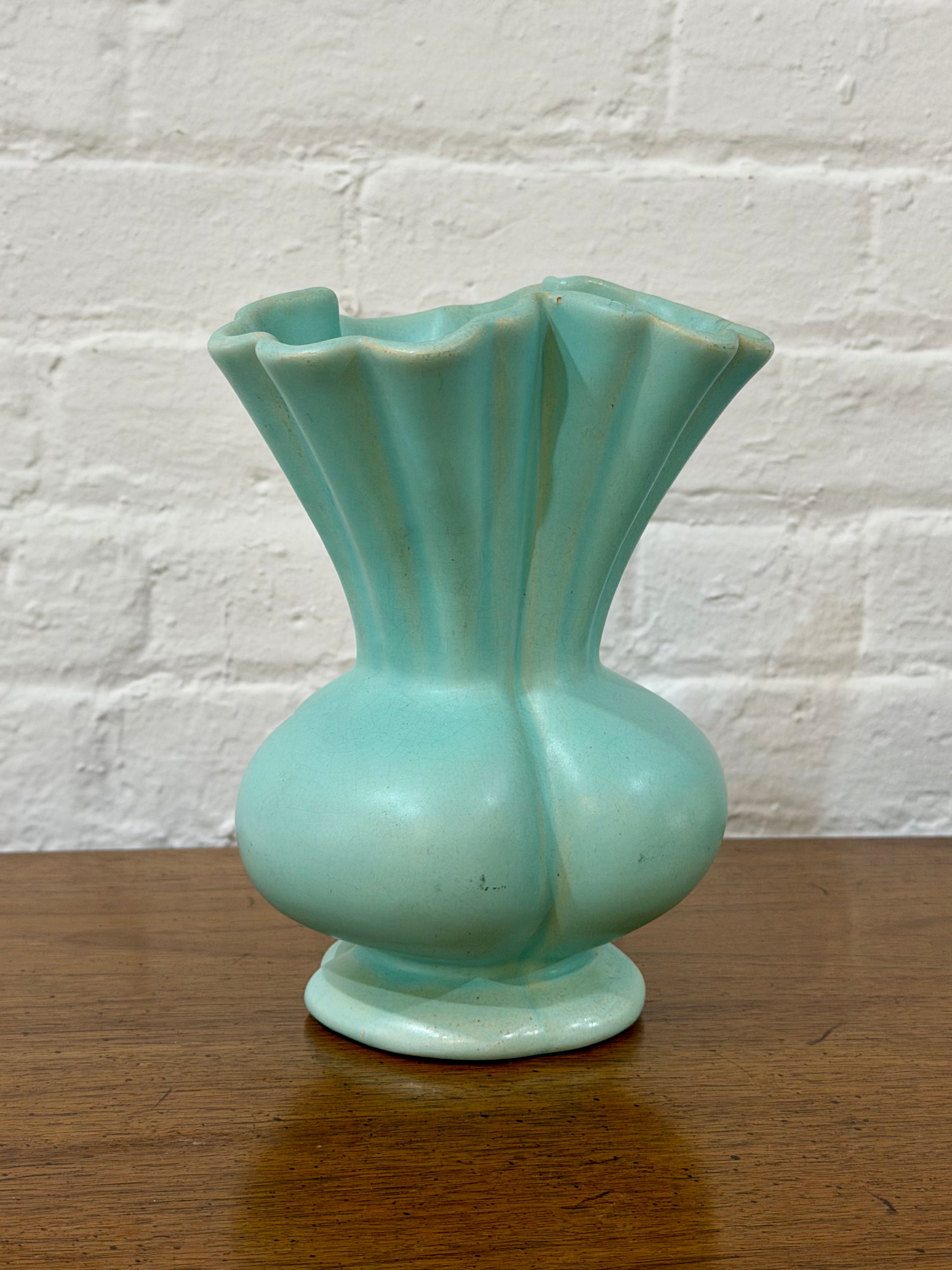 Camark Pottery Matte Green Ruffled Vase