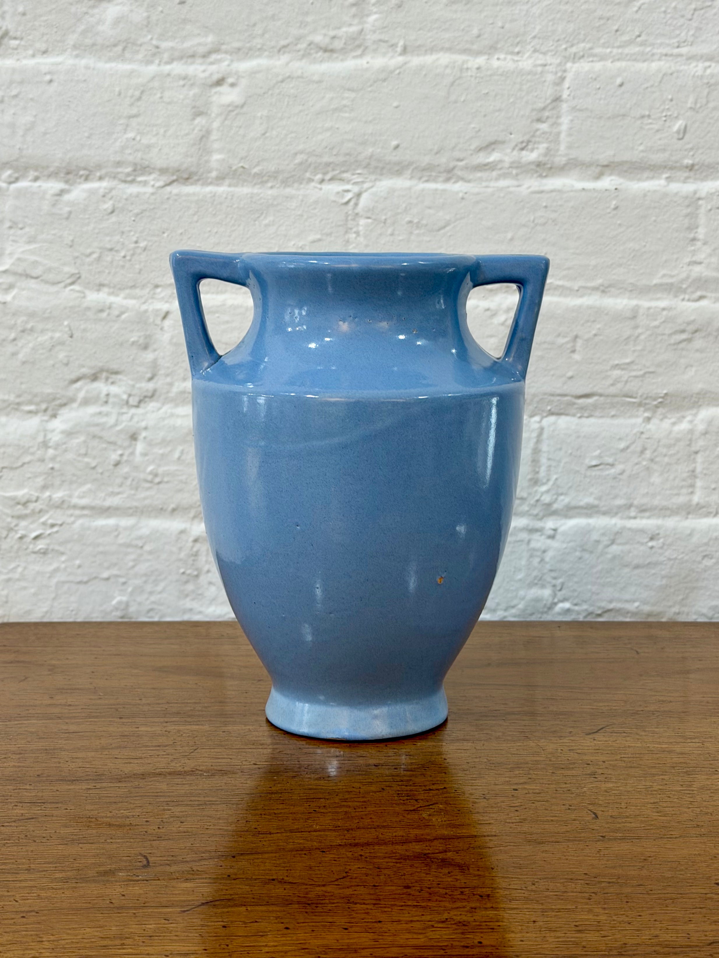 Double Handled Blue Ceramic Vase
