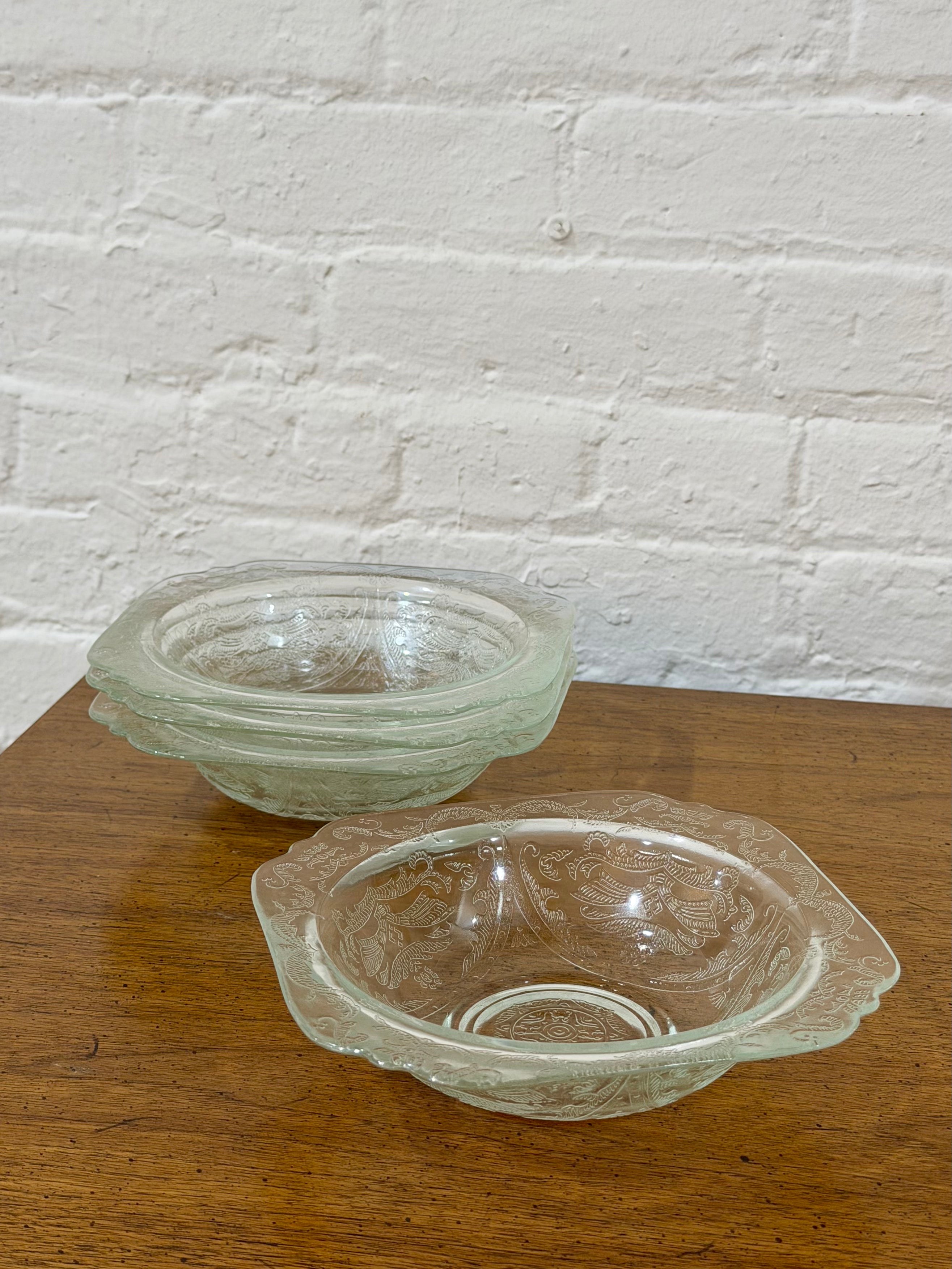 Set of 4 Etched Glass Cereal Bowls