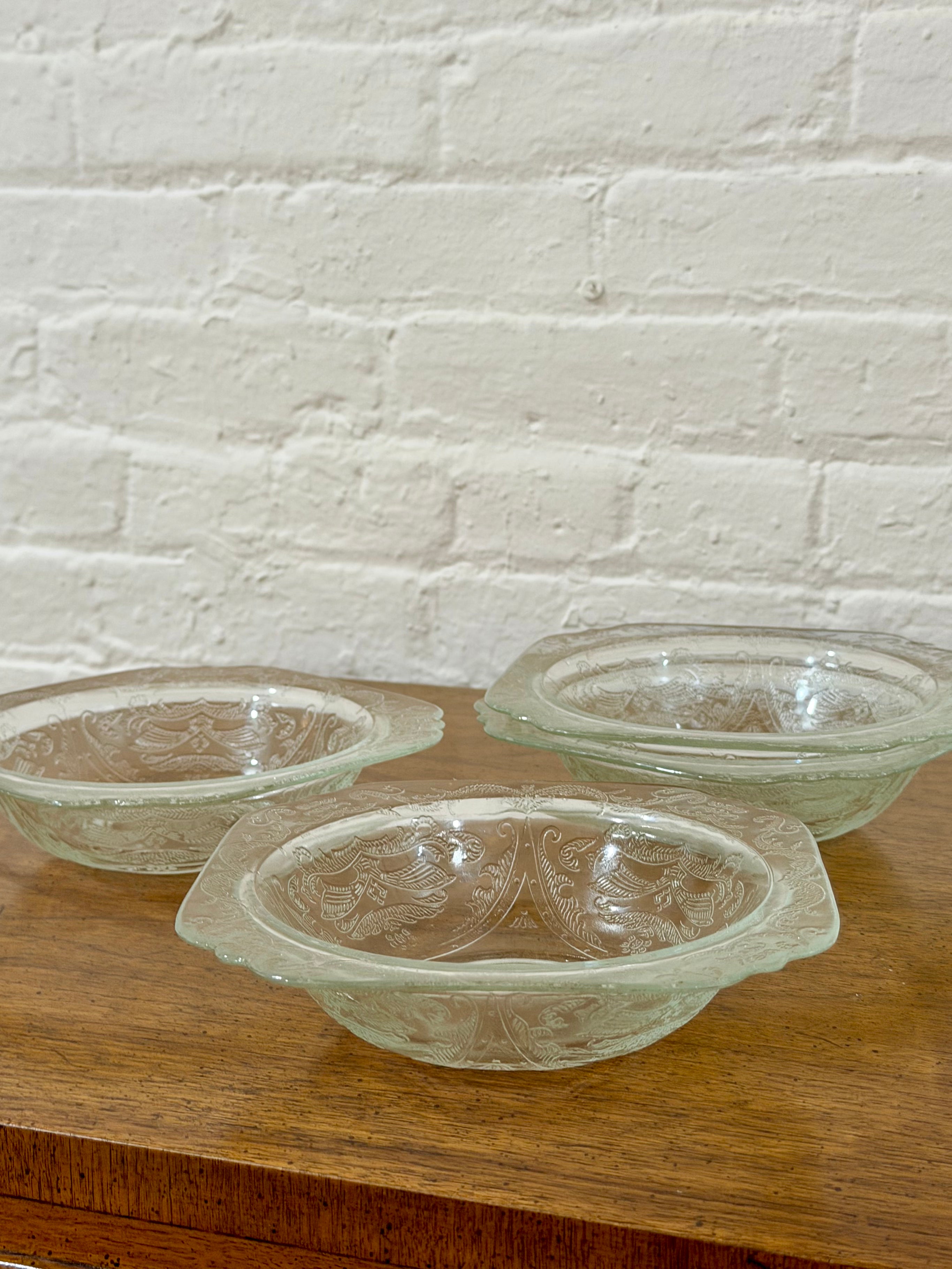 Set of 4 Etched Glass Cereal Bowls