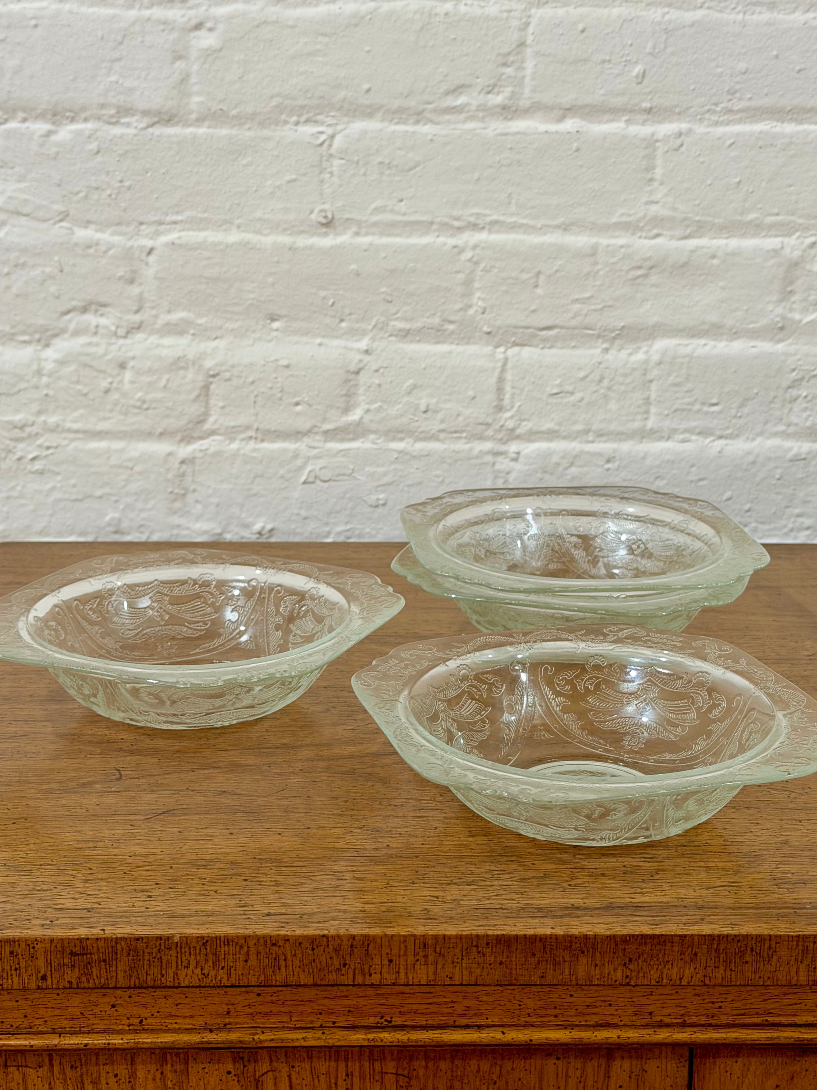 Set of 4 Etched Glass Cereal Bowls