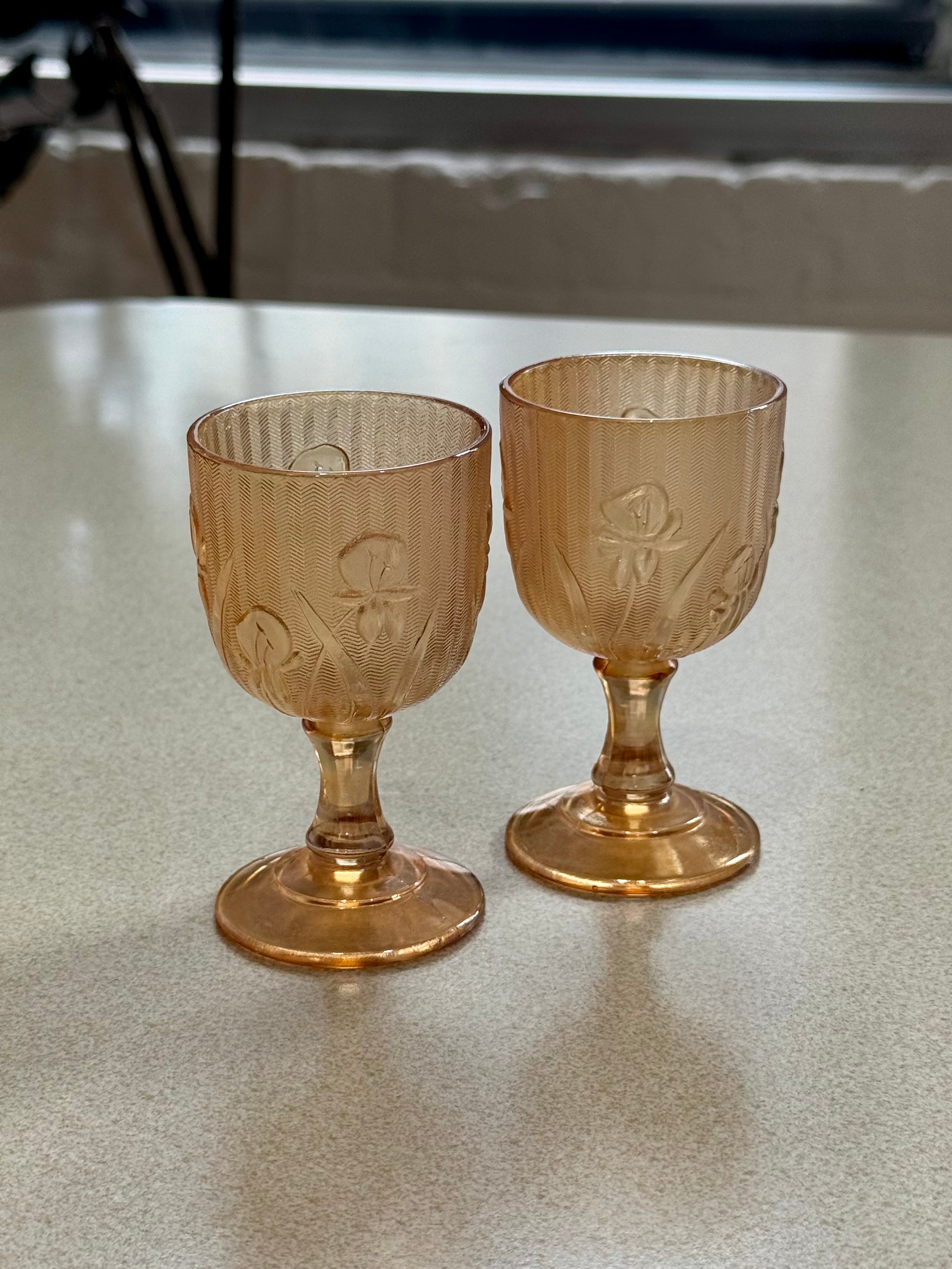 Vintage Jeanette Iris and Herringbone Cordial Glasses