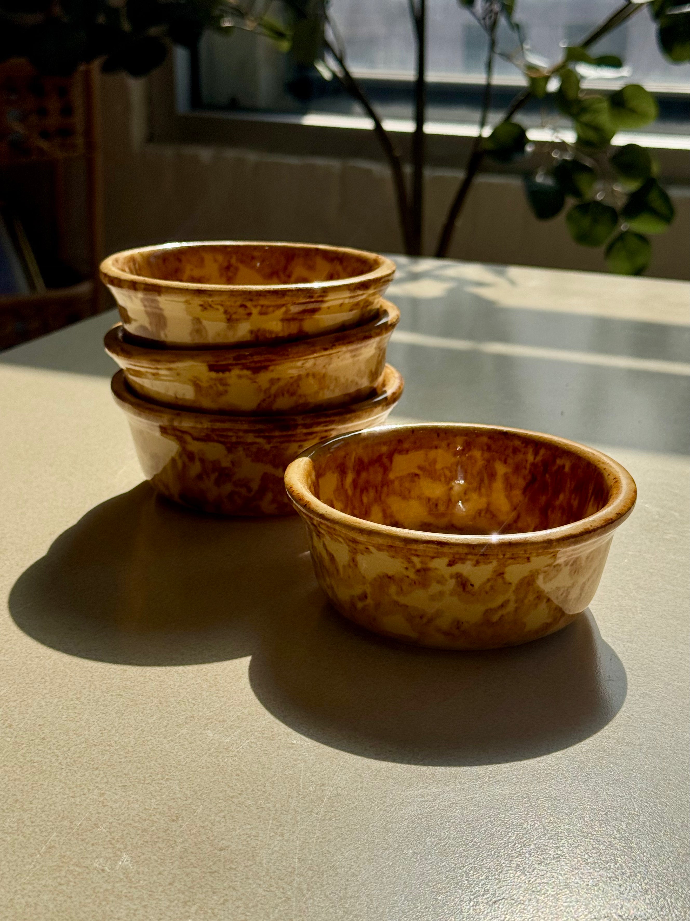 Vintage Brown Spongeware Ceramic Bowl