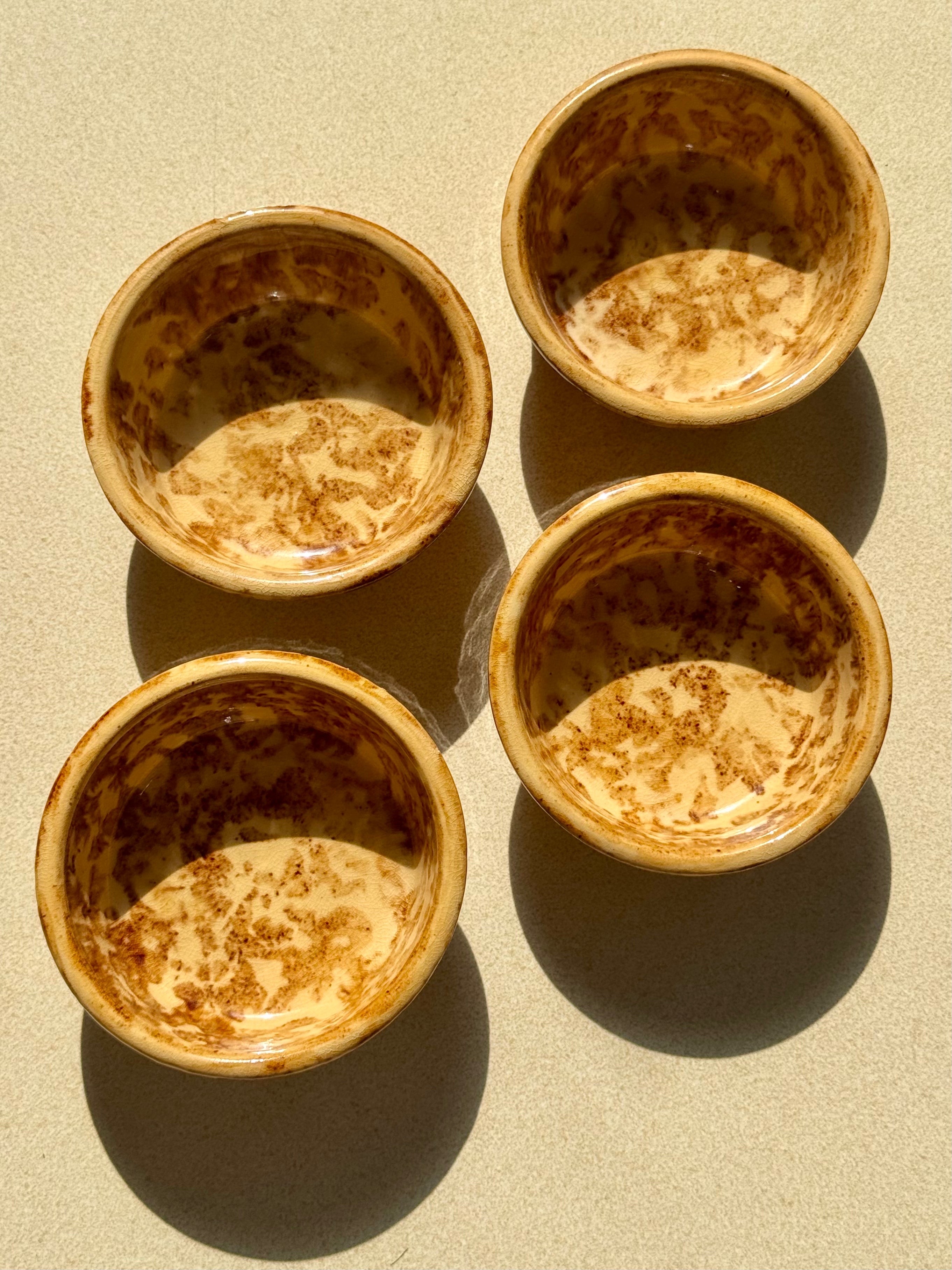 Vintage Brown Spongeware Ceramic Bowl
