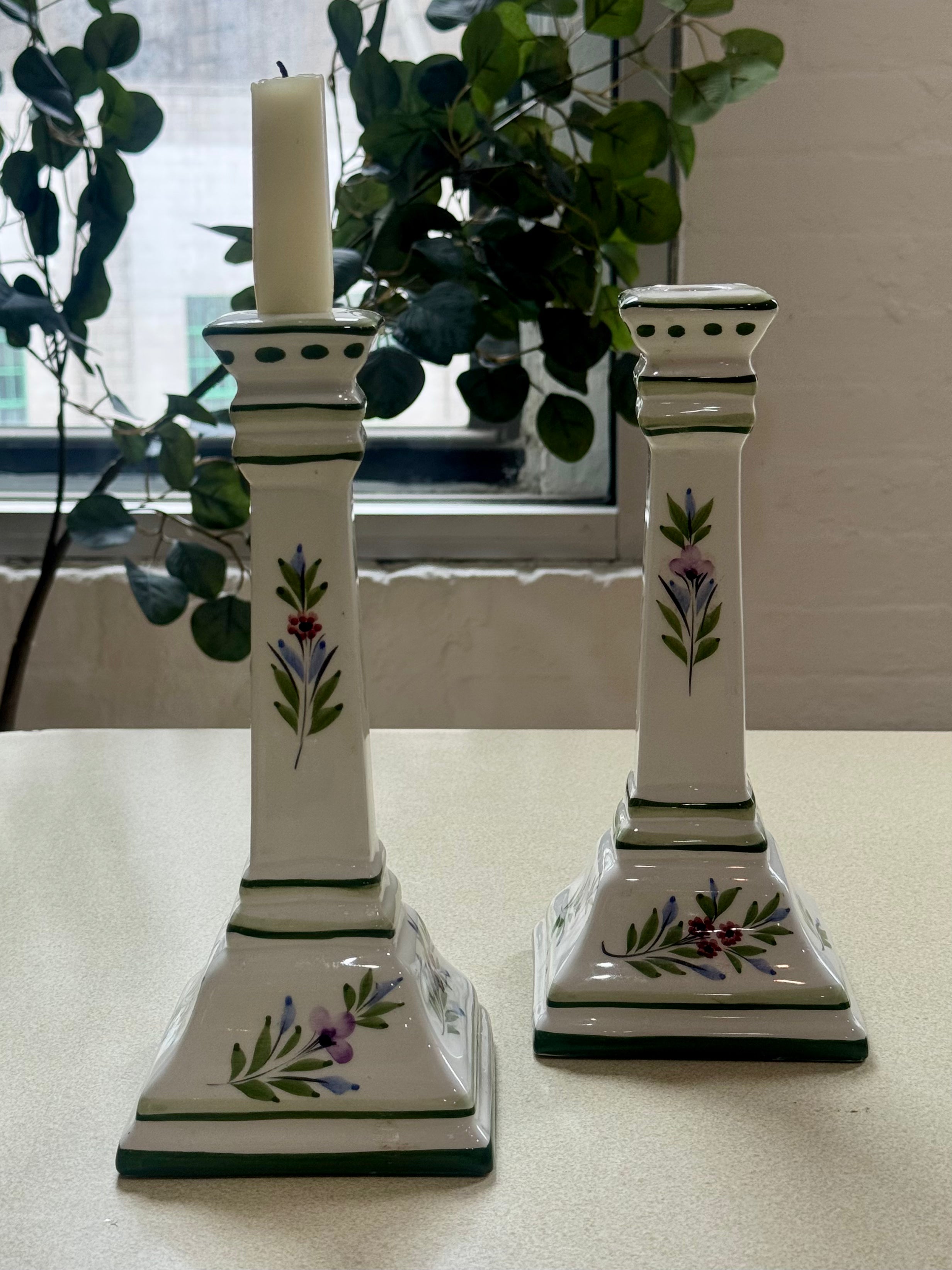 Pair of Hand Painted Porcelain Candle Holders