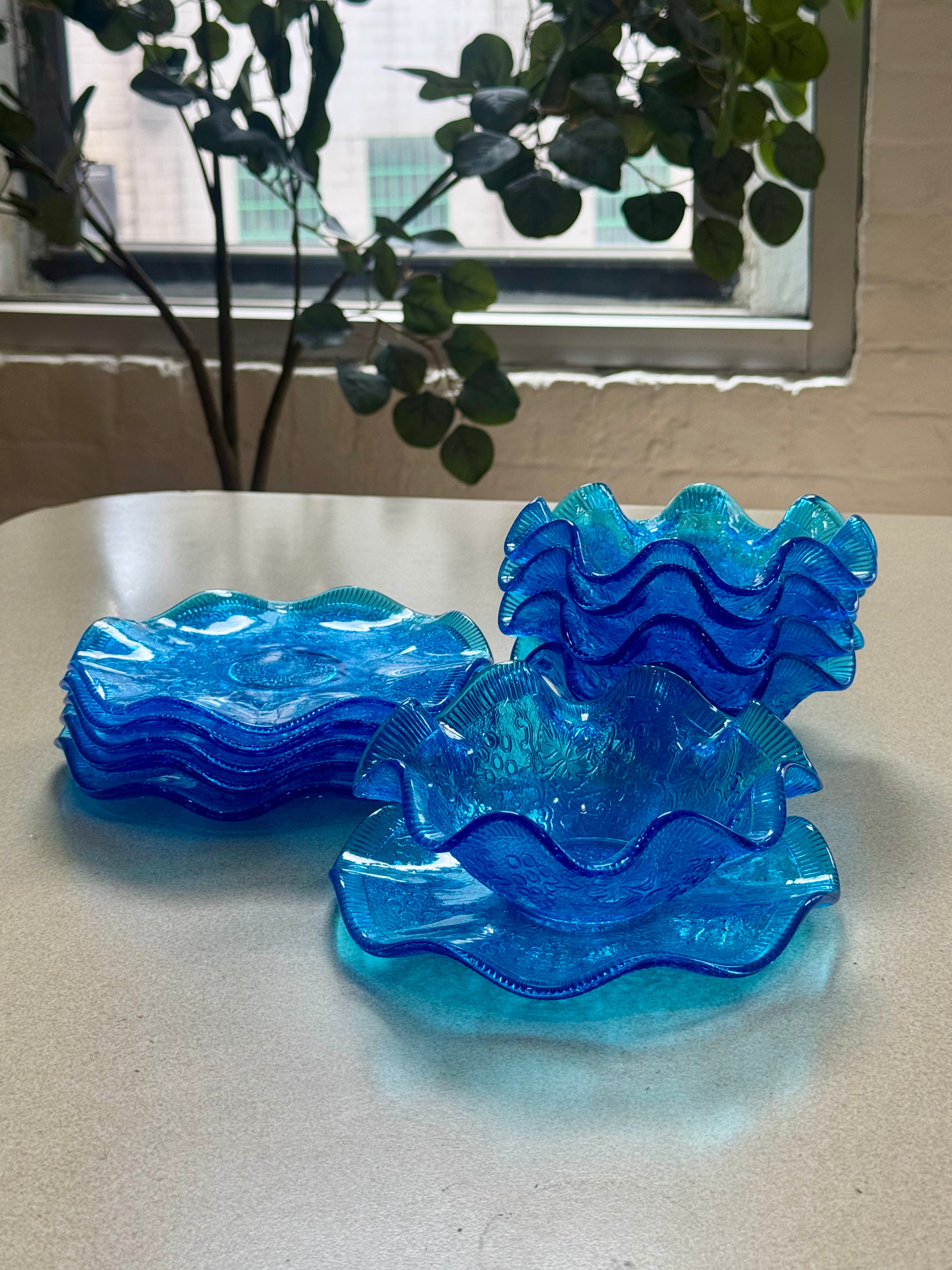 Depression Glass Ruffled Dessert Plates/Bowls