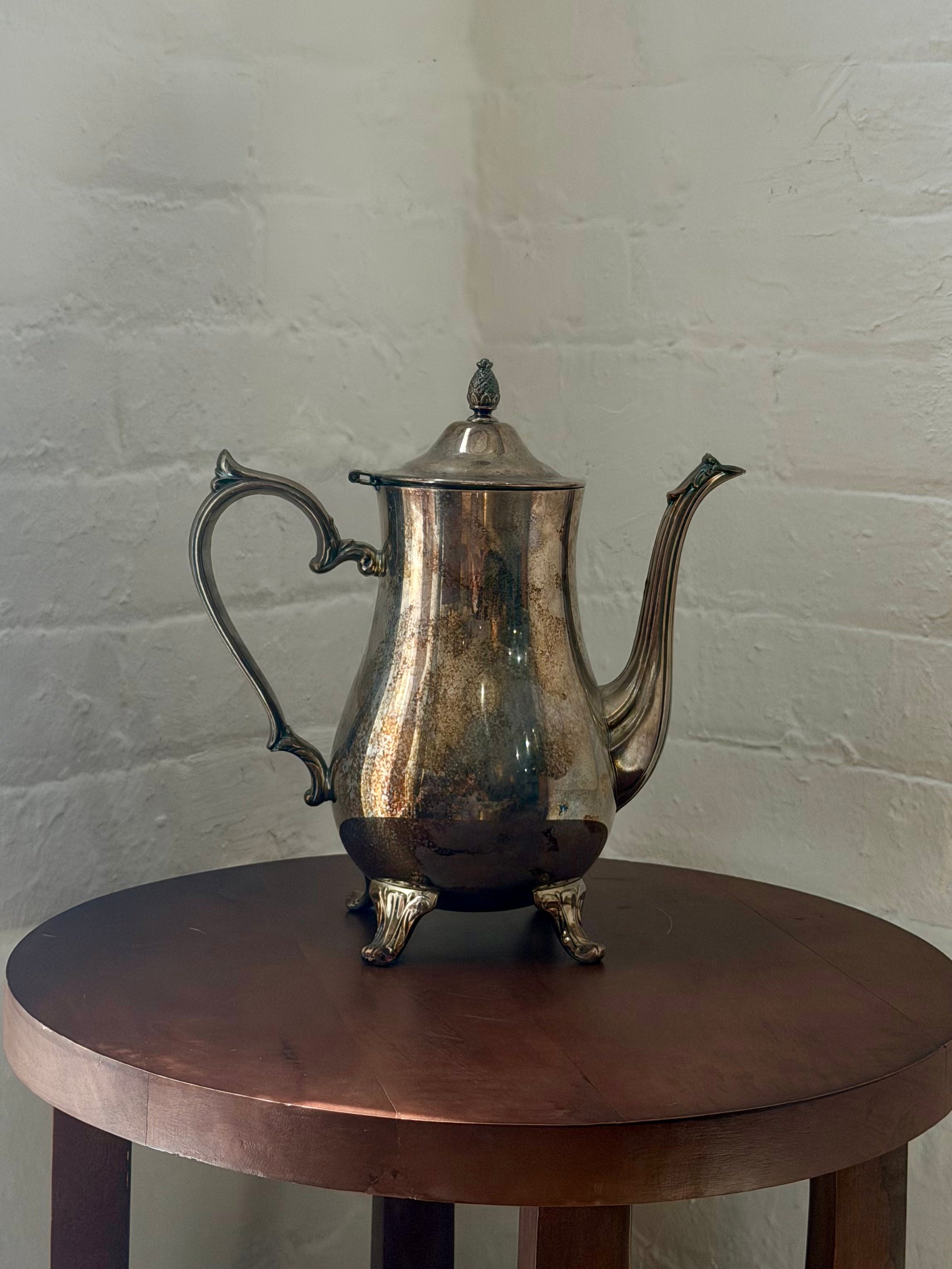 Silver Plated Footed Teapot with Pineapple Finial Detail