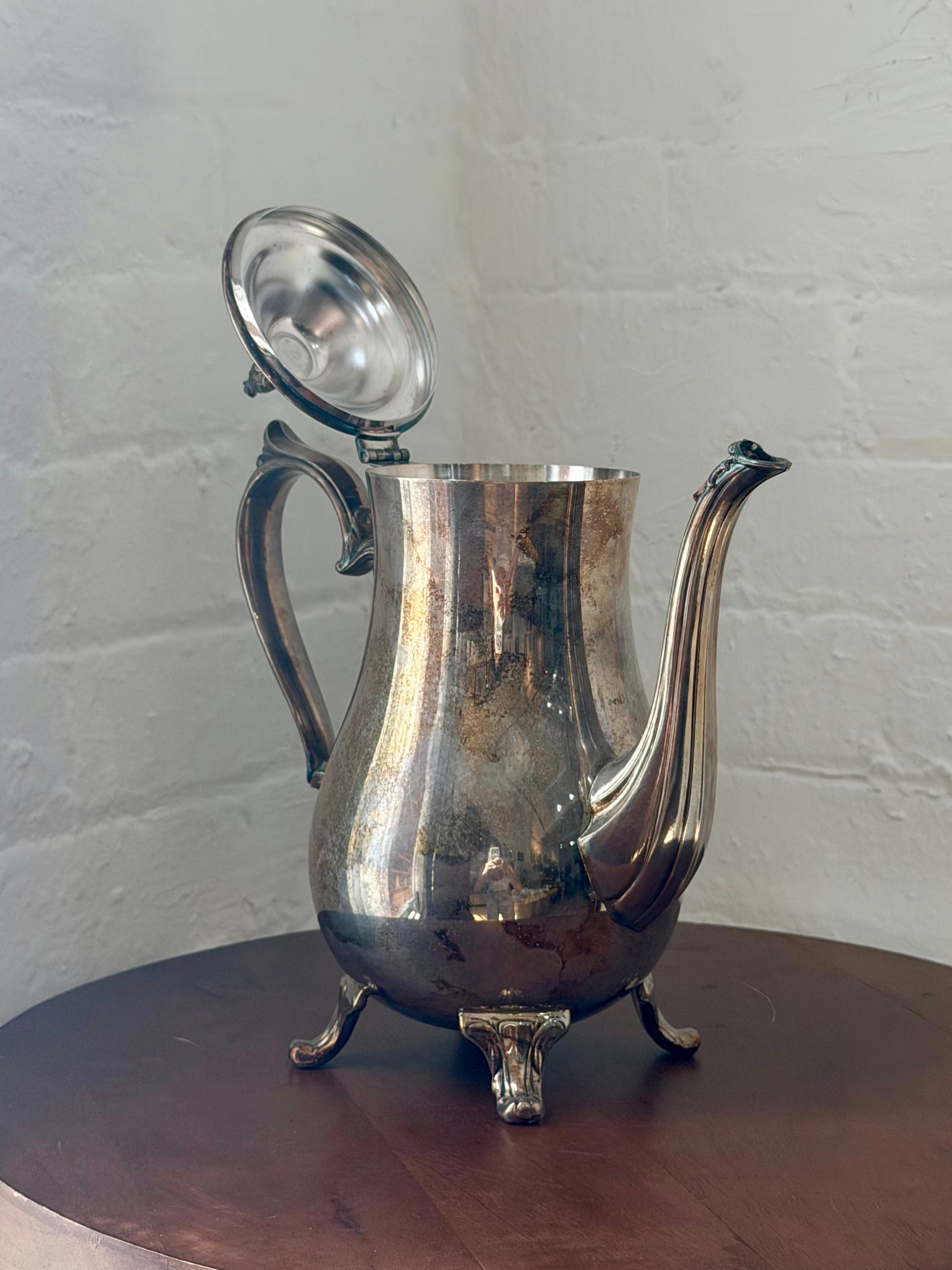 Silver Plated Footed Teapot with Pineapple Finial Detail