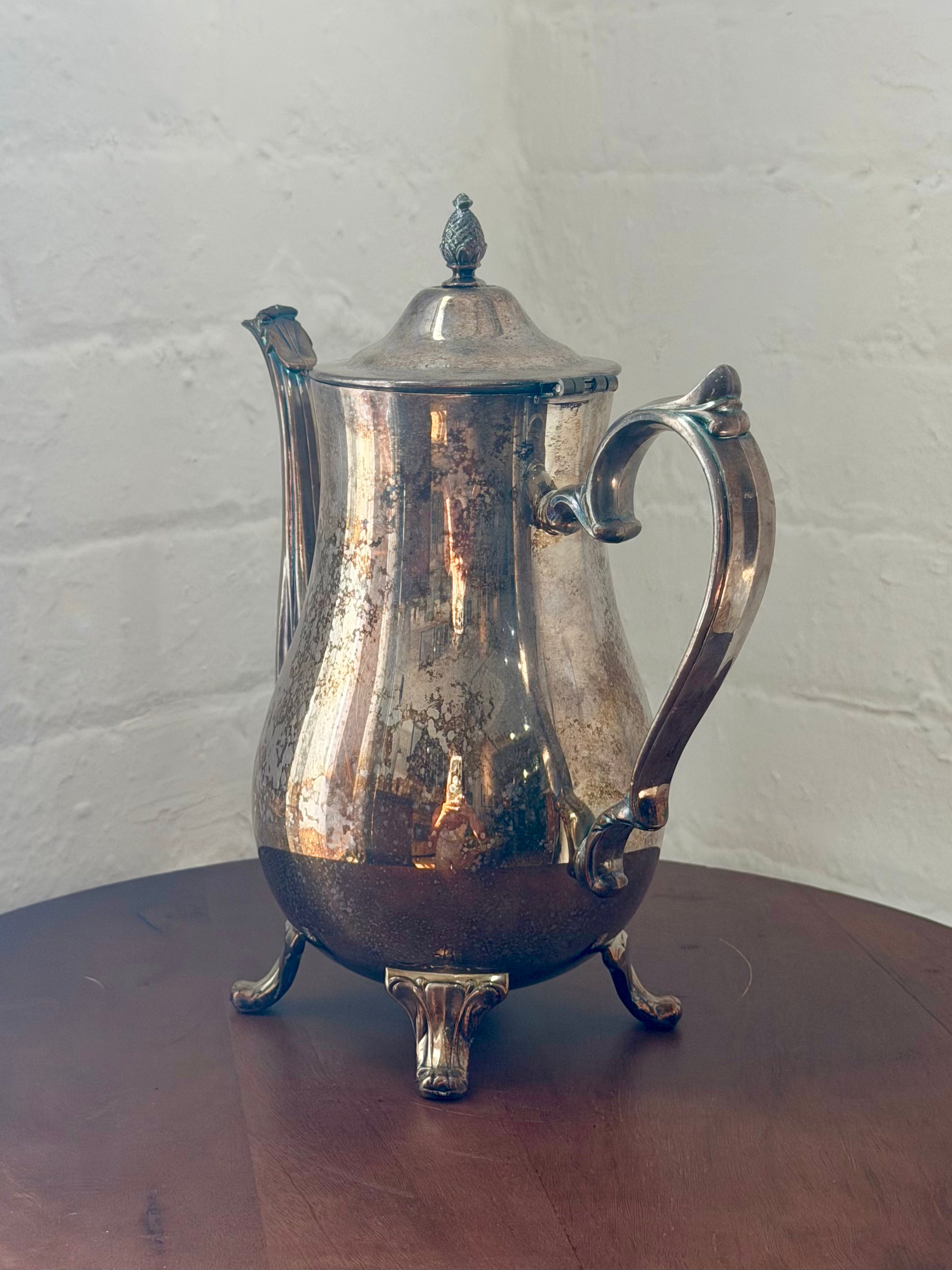Silver Plated Footed Teapot with Pineapple Finial Detail