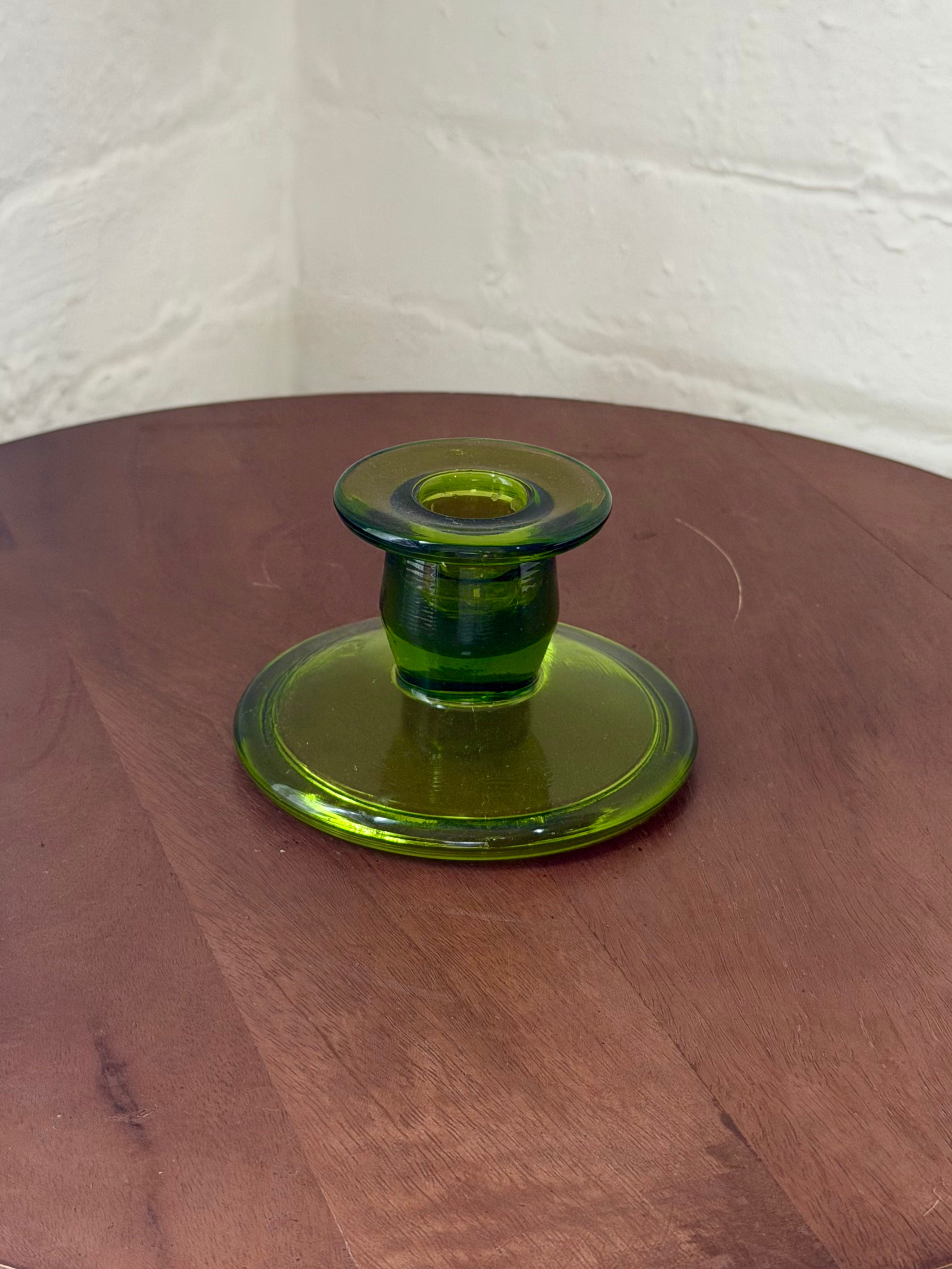 Green Glass Taper Candlestick Holder