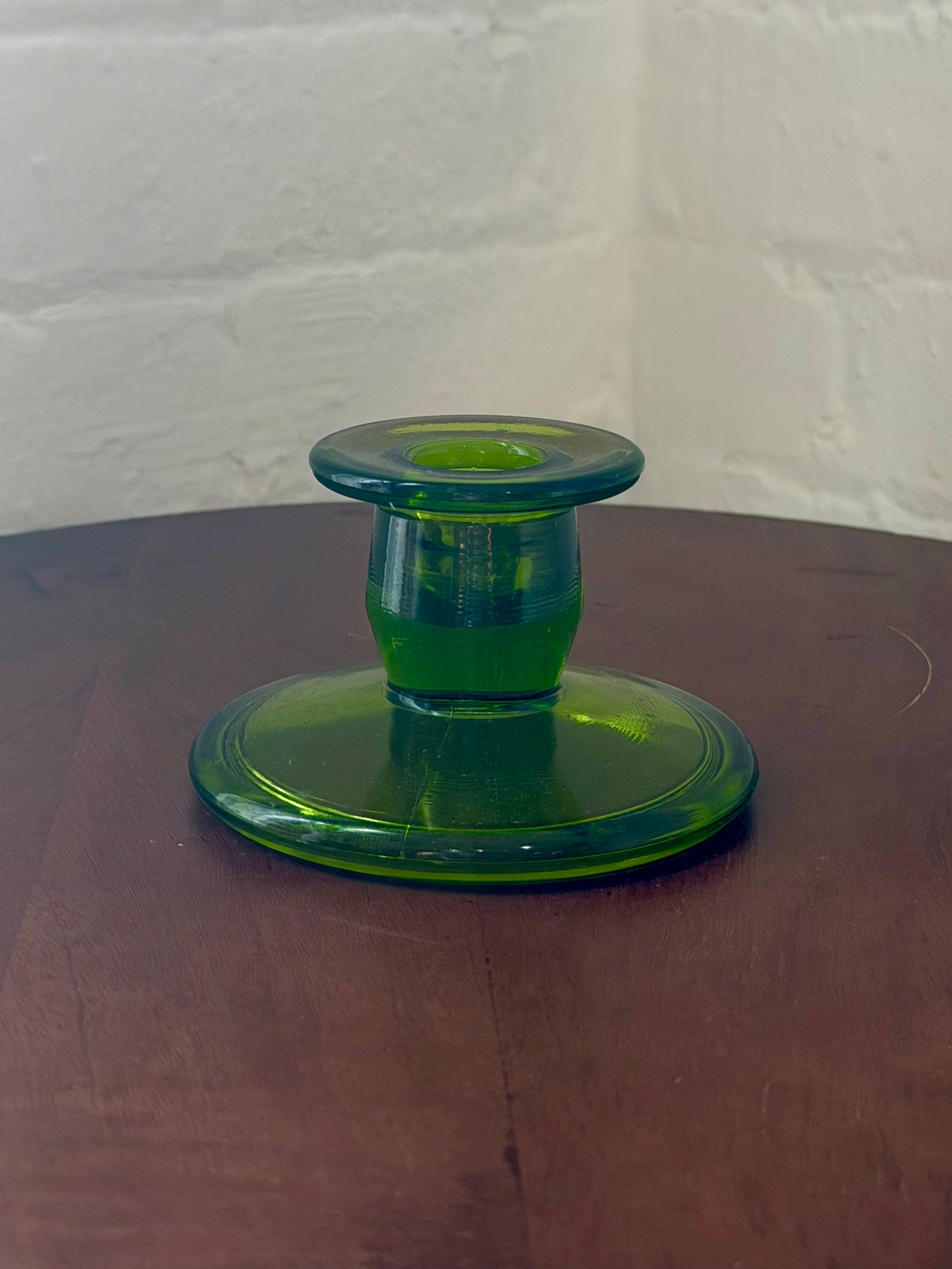 Green Glass Taper Candlestick Holder