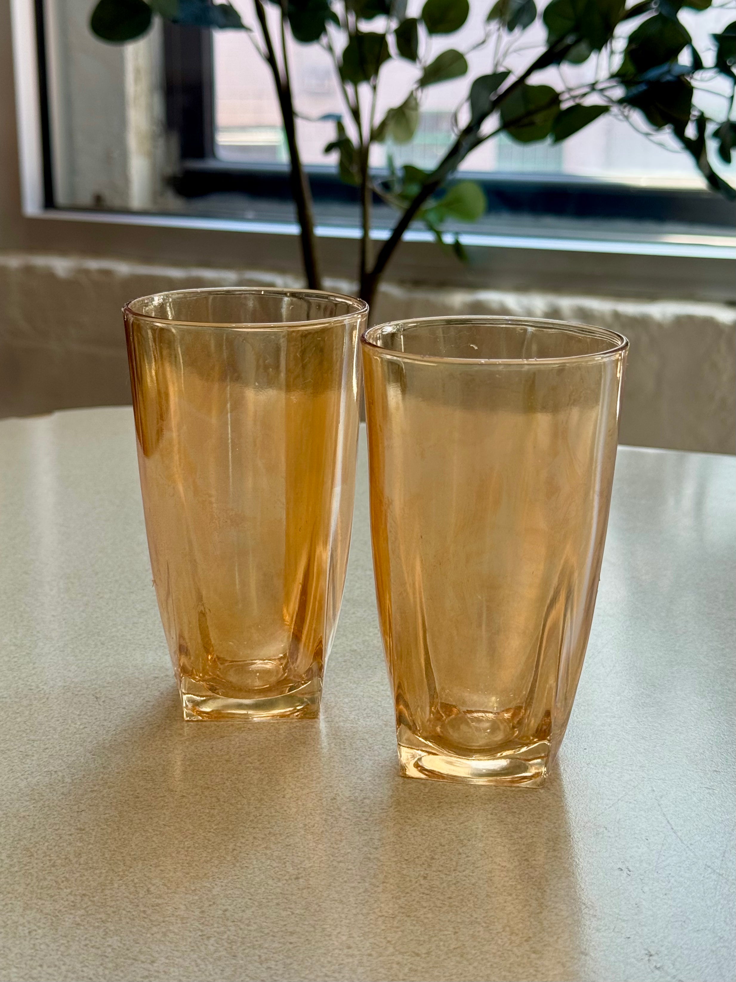 Vintage Jeannette Carnival Glass Square Base Tumblers