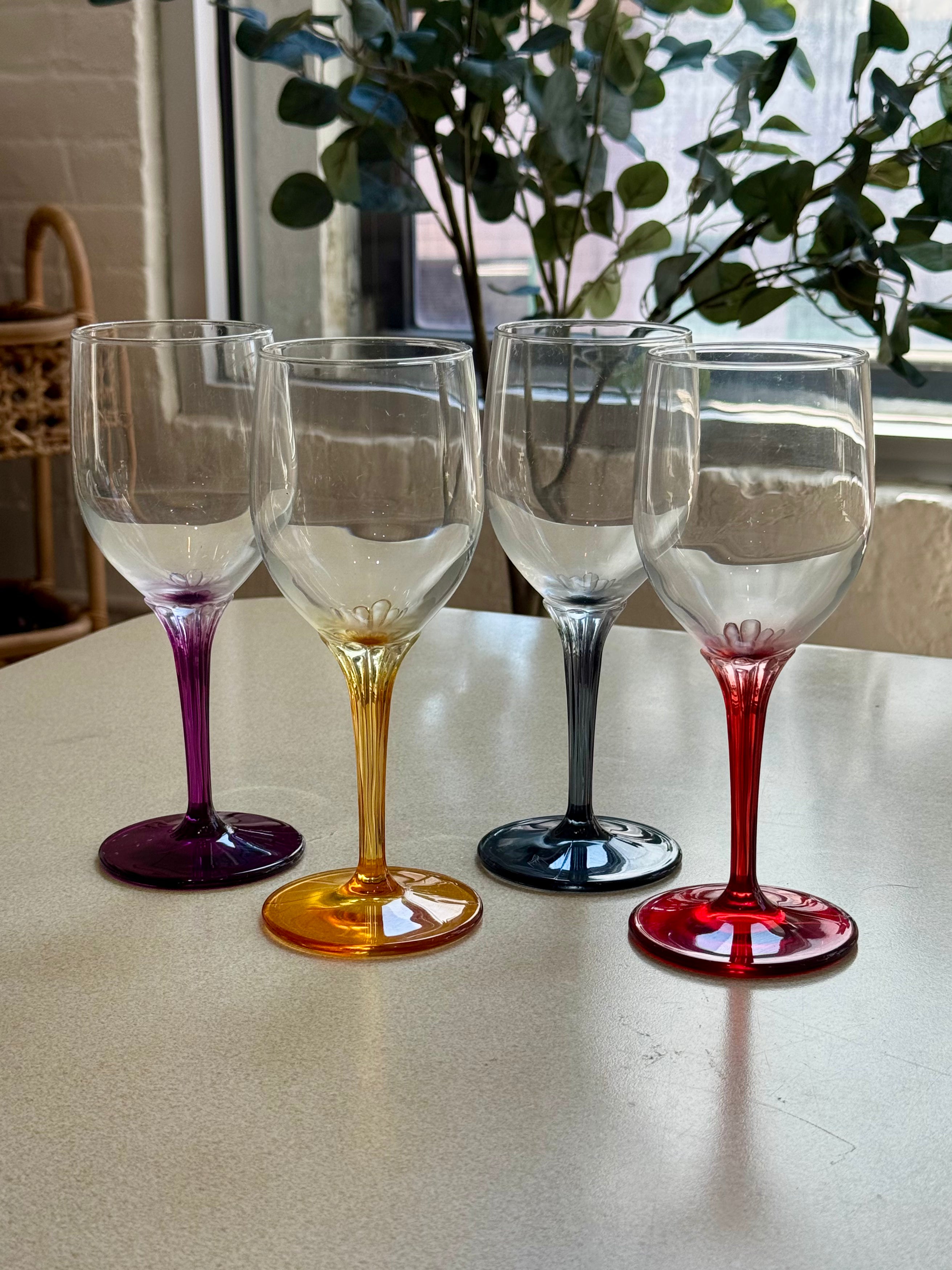 Set of 4 Multicolored Stemmed Wine Glasses
