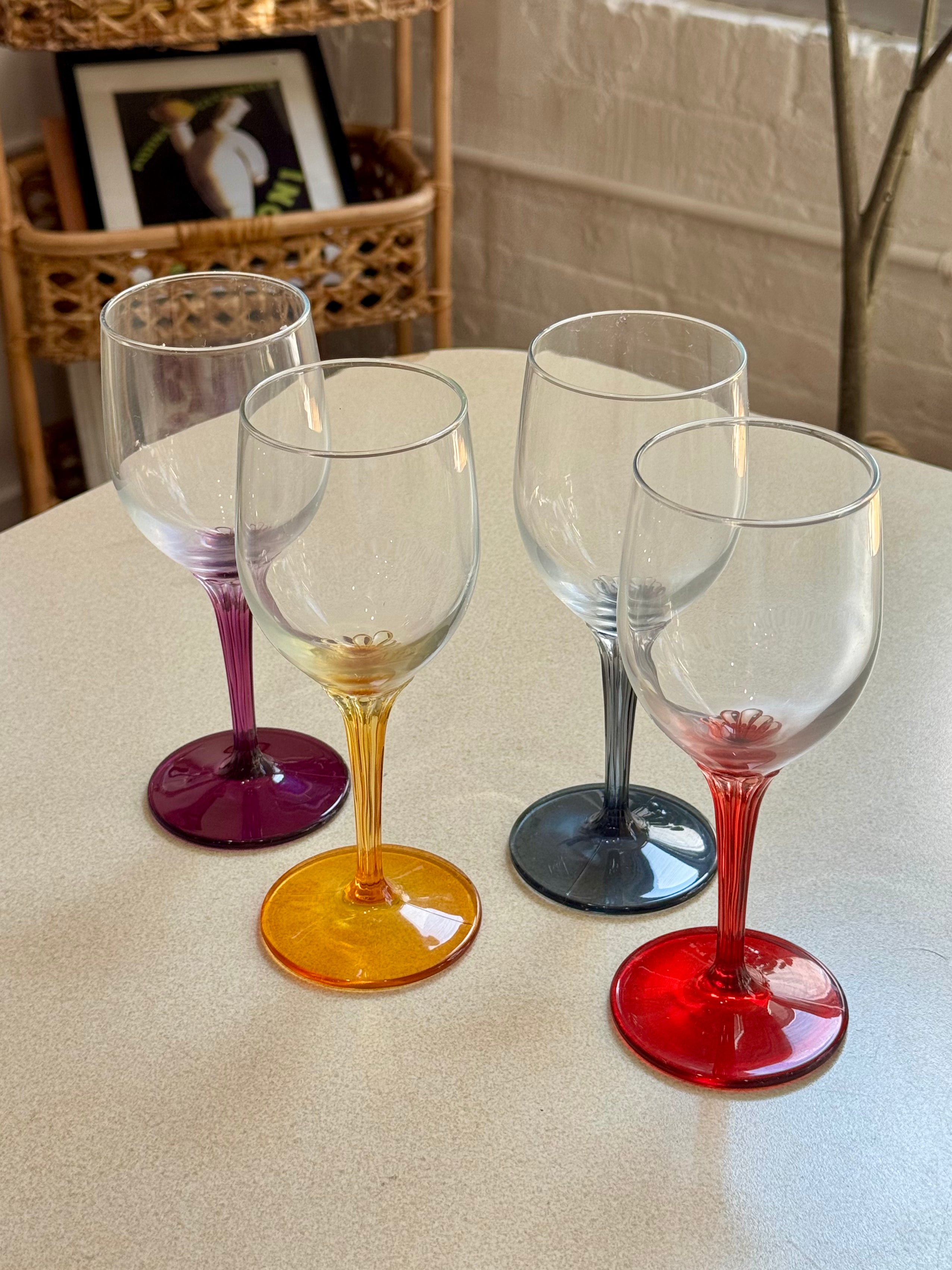 Set of 4 Multicolored Stemmed Wine Glasses