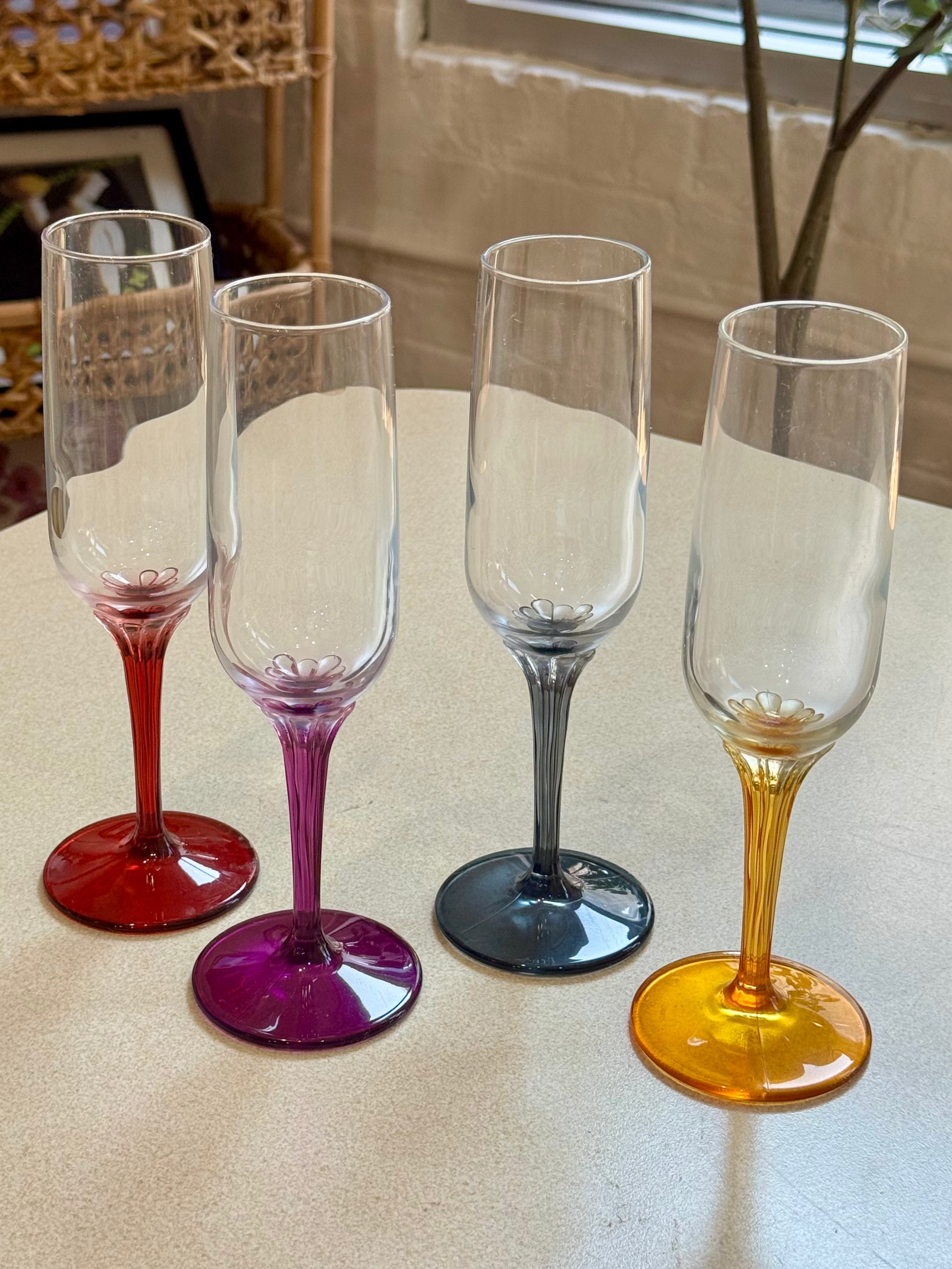 Set of 4 Multicolored Stemmed Champagne Flutes