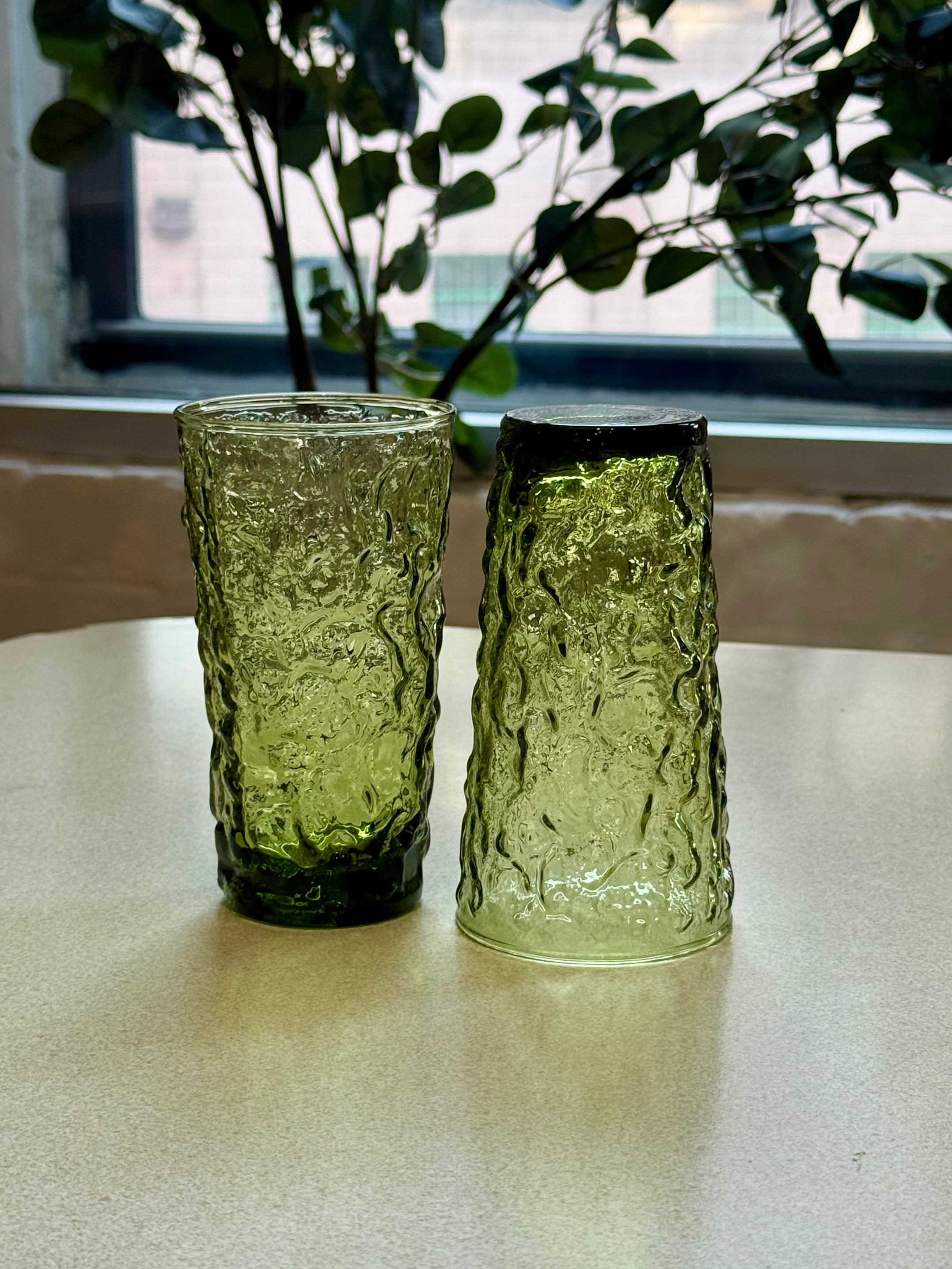Anchor Hocking Avocado Green Crinkle Glass Tumblers