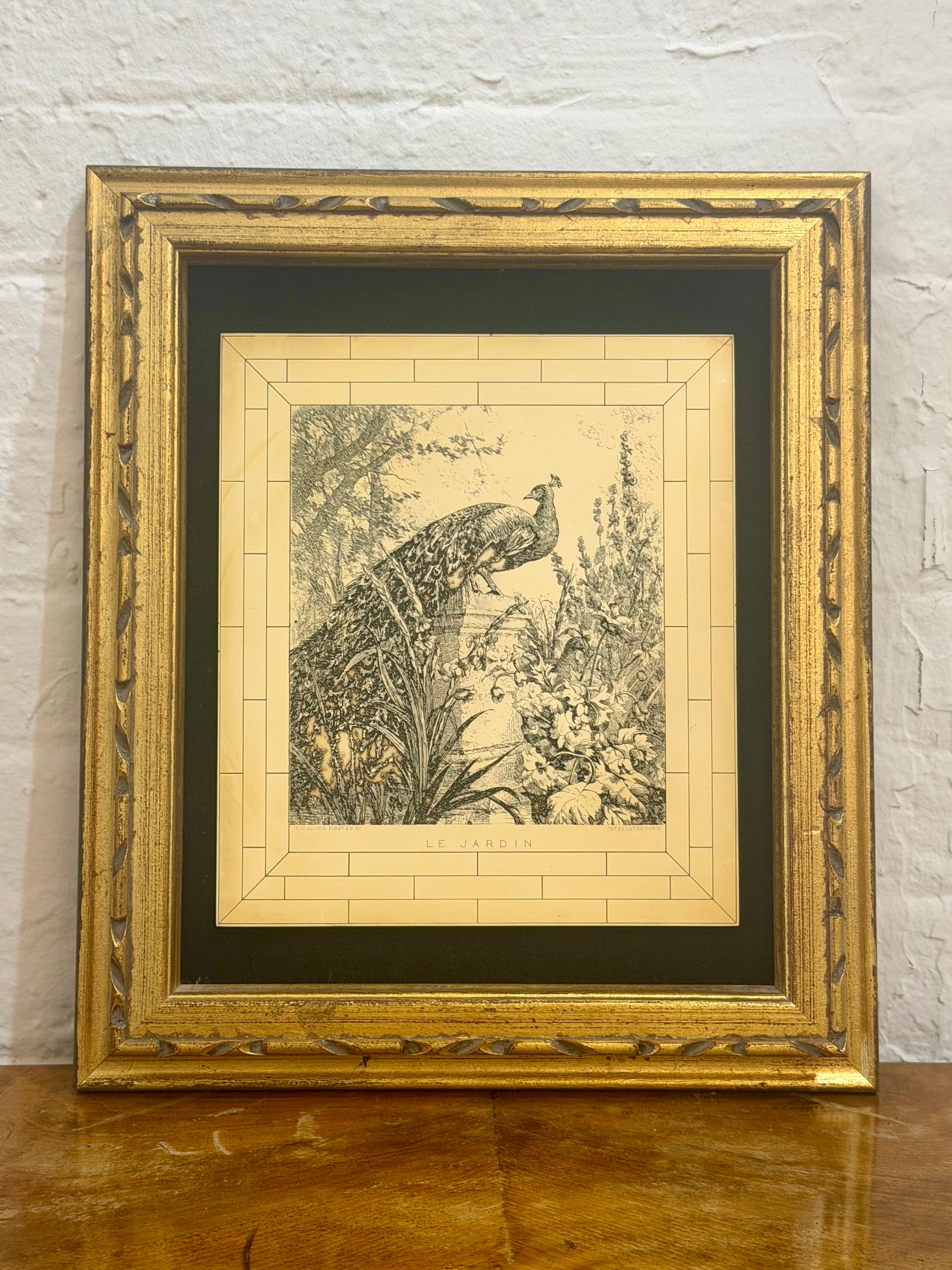 Framed "Le Jardin" Peacock Print with Black Velvet Mat