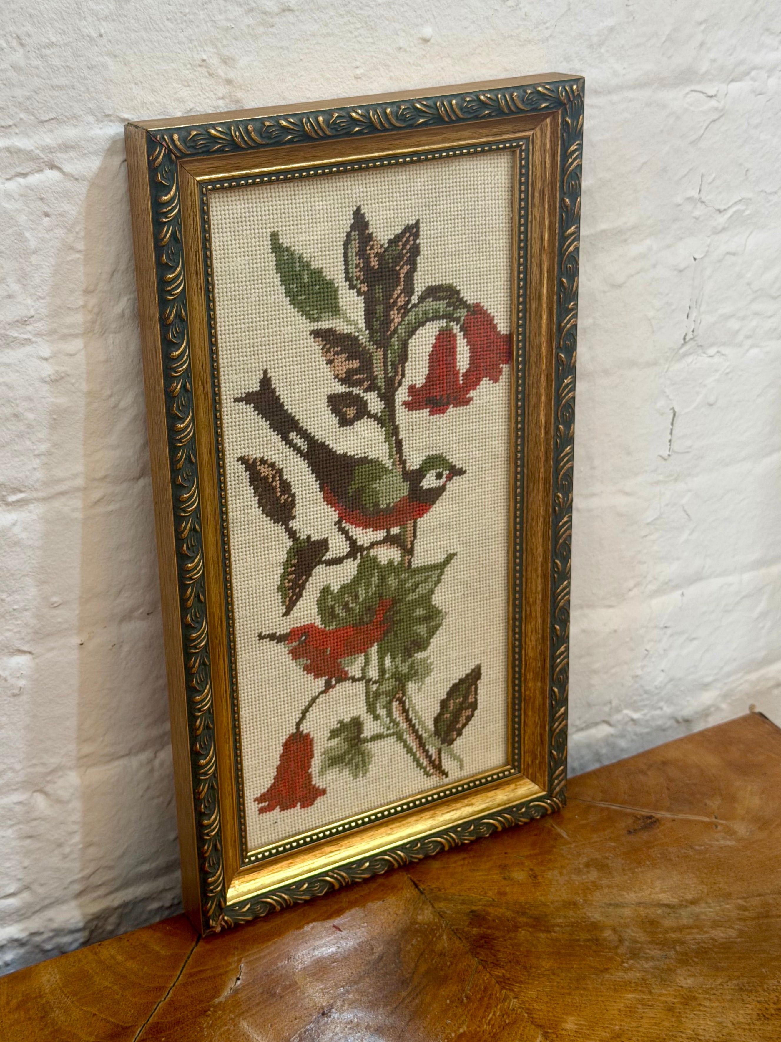 Framed Needlepoint in Gilt Frame